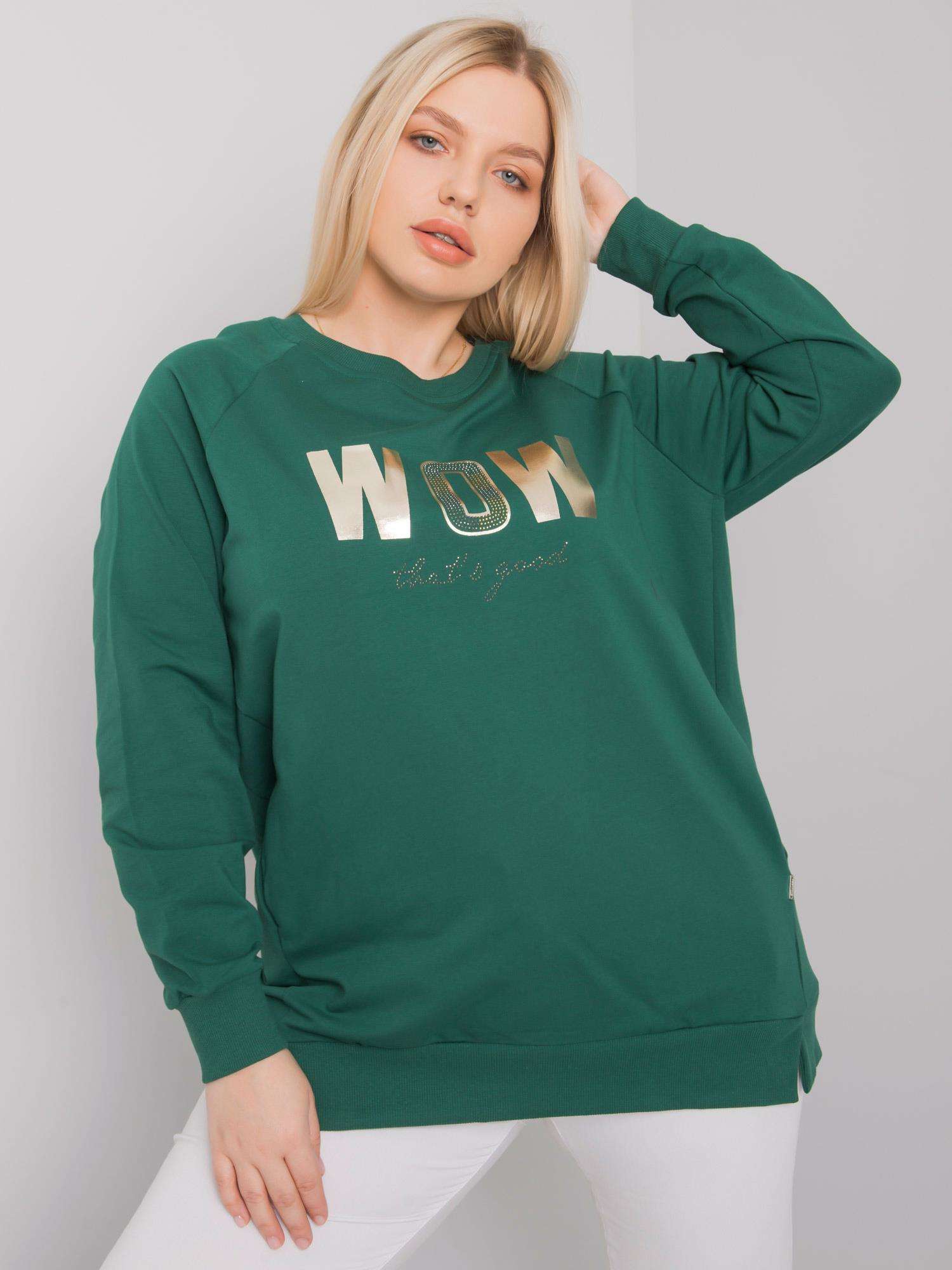 ZELENÁ MIKINA S LESKLÝM NÁPISEM WOW RV-BZ-7159.77P-GREEN Velikost: ONE SIZE