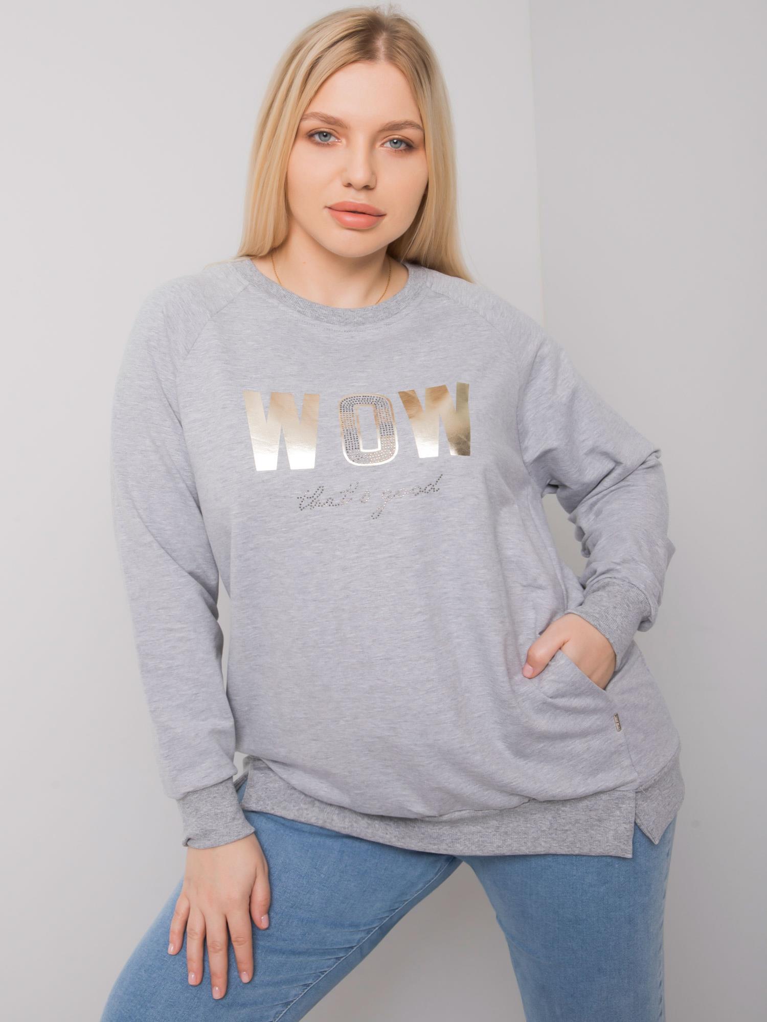 ŠEDÁ MIKINA S LESKLÝM NÁPISEM WOW RV-BZ-7159.77P-GREY Velikost: ONE SIZE