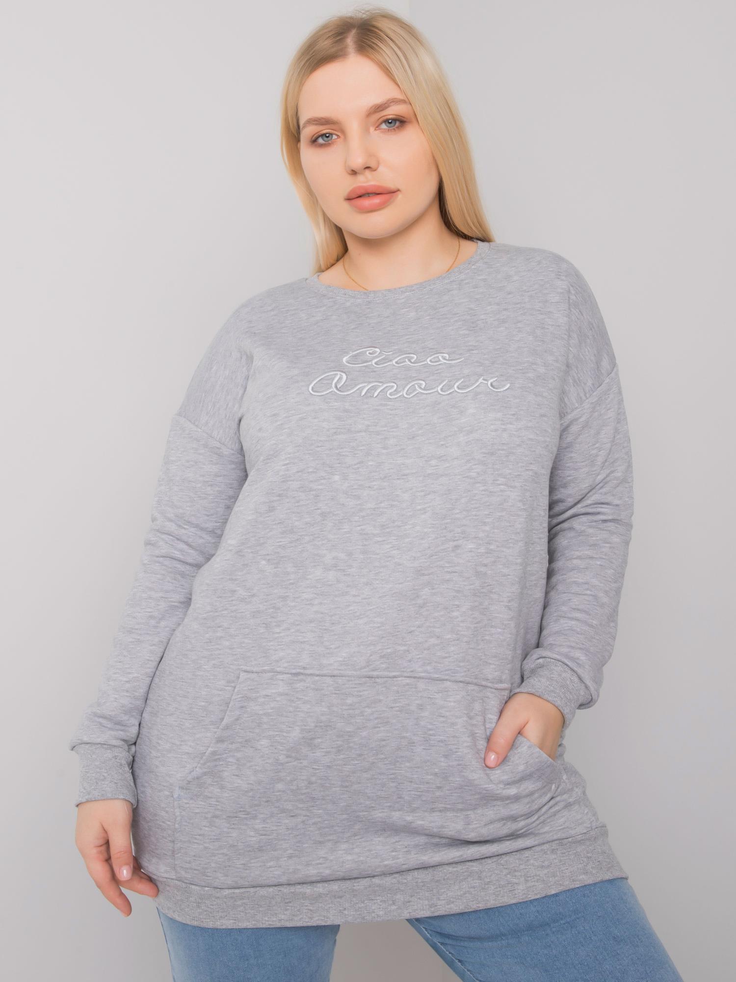 ŠEDÁ MIKINA S VÝŠIVKOU CIAO AMOUR RV-BL-7094.17P-GREY Velikost: ONE SIZE