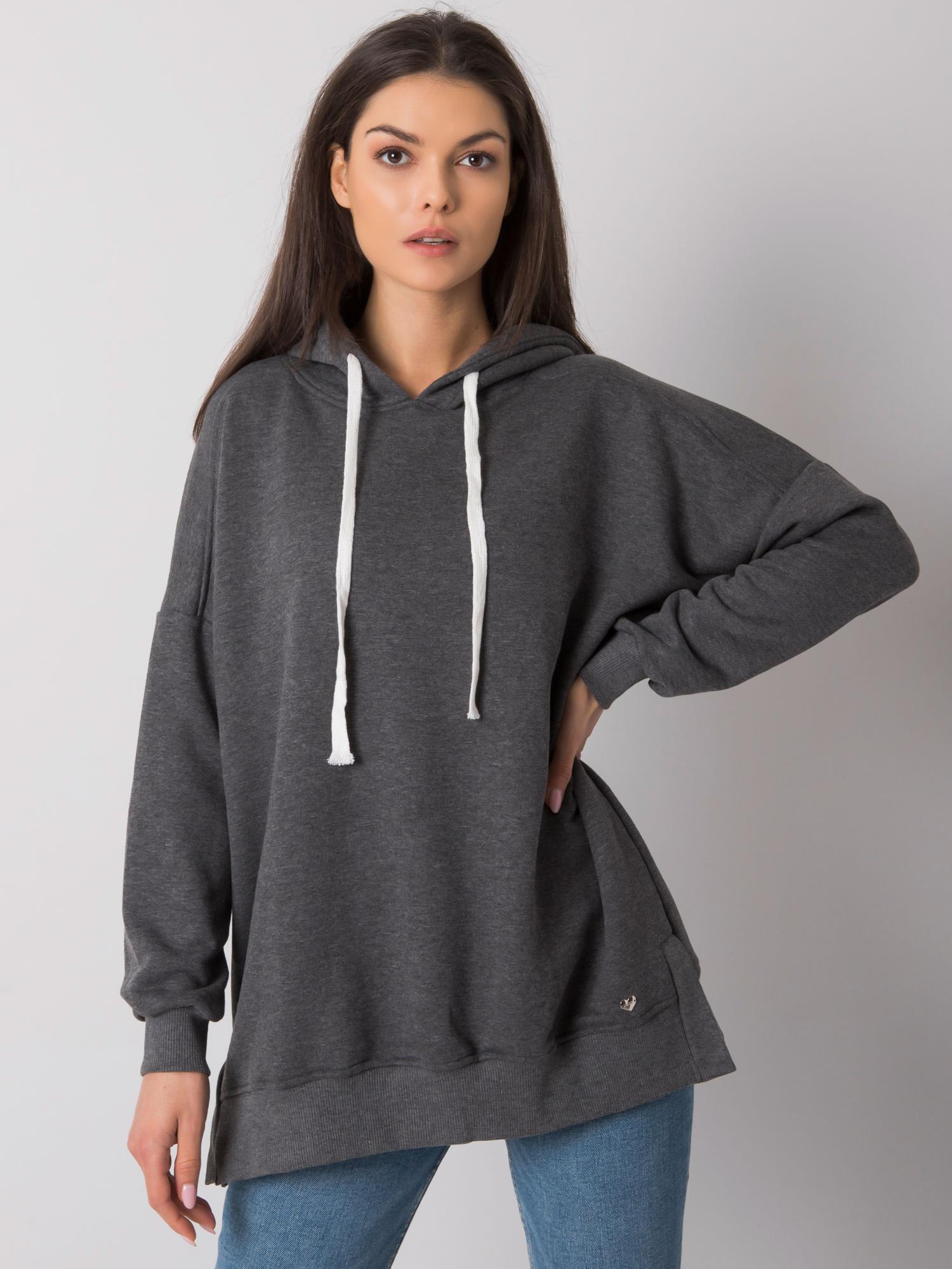 TMAVĚ ŠEDÁ DÁMSKÁ MIKINA S KAPUCÍ RV-BL-7190.38X-DARK GRAY Velikost: S/M