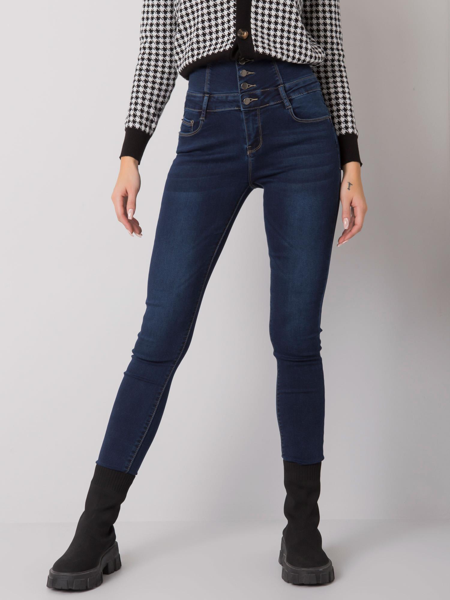 TMAVĚ MODRÉ DÁMSKÉ SKINNY DŽÍNY NM-SP-L56.71-DARK BLUE Velikost: XS