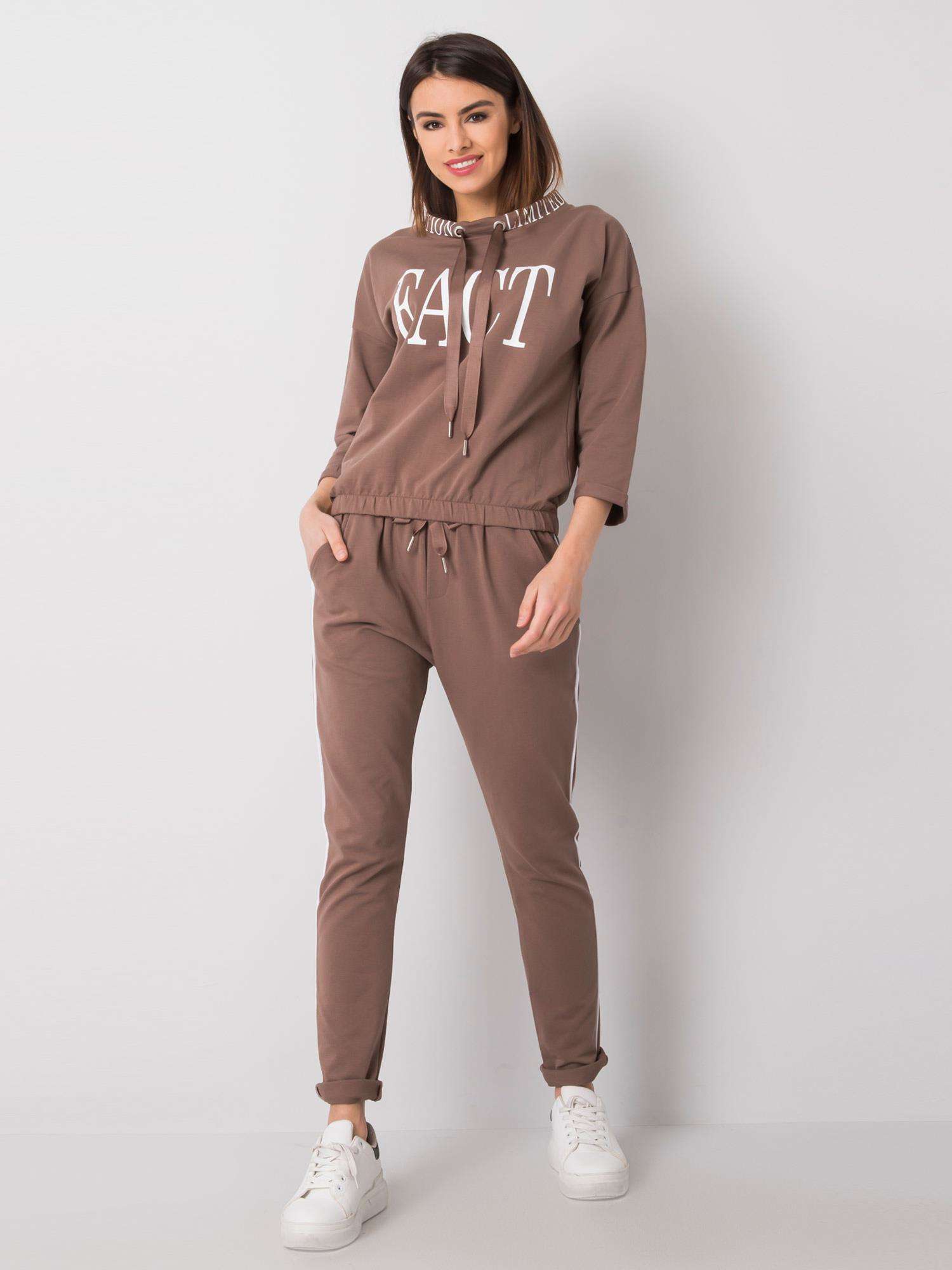 TMAVĚ BÉŽOVÁ DÁMSKÁ TEPLÁKOVÁ SOUPRAVA FACT -RV-KMPL-6421.06-DARK BEIGE Velikost: S/M