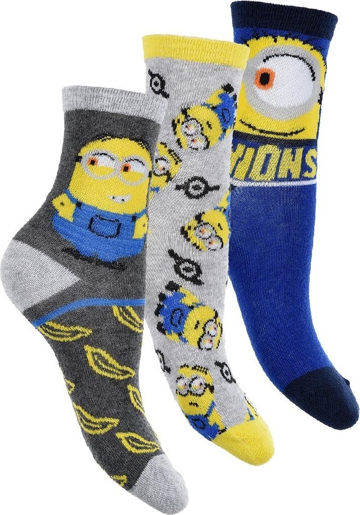 SET CHLAPECKÝCH PONOŽEK MINIONS - ŠEDÁ/MODRÁ/TMAVĚ ŠEDÁ Velikost: 23/26