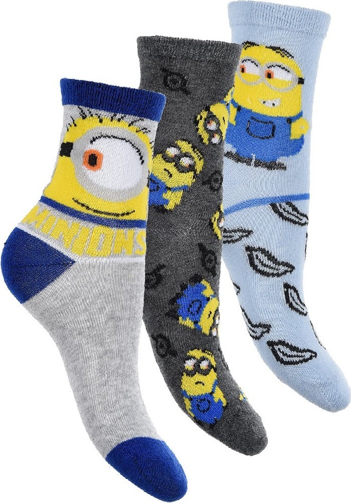 SET CHLAPECKÝCH PONOŽEK MINIONS - ŠEDÁ/MODRÁ/ŽLUTÁ Velikost: 23/26