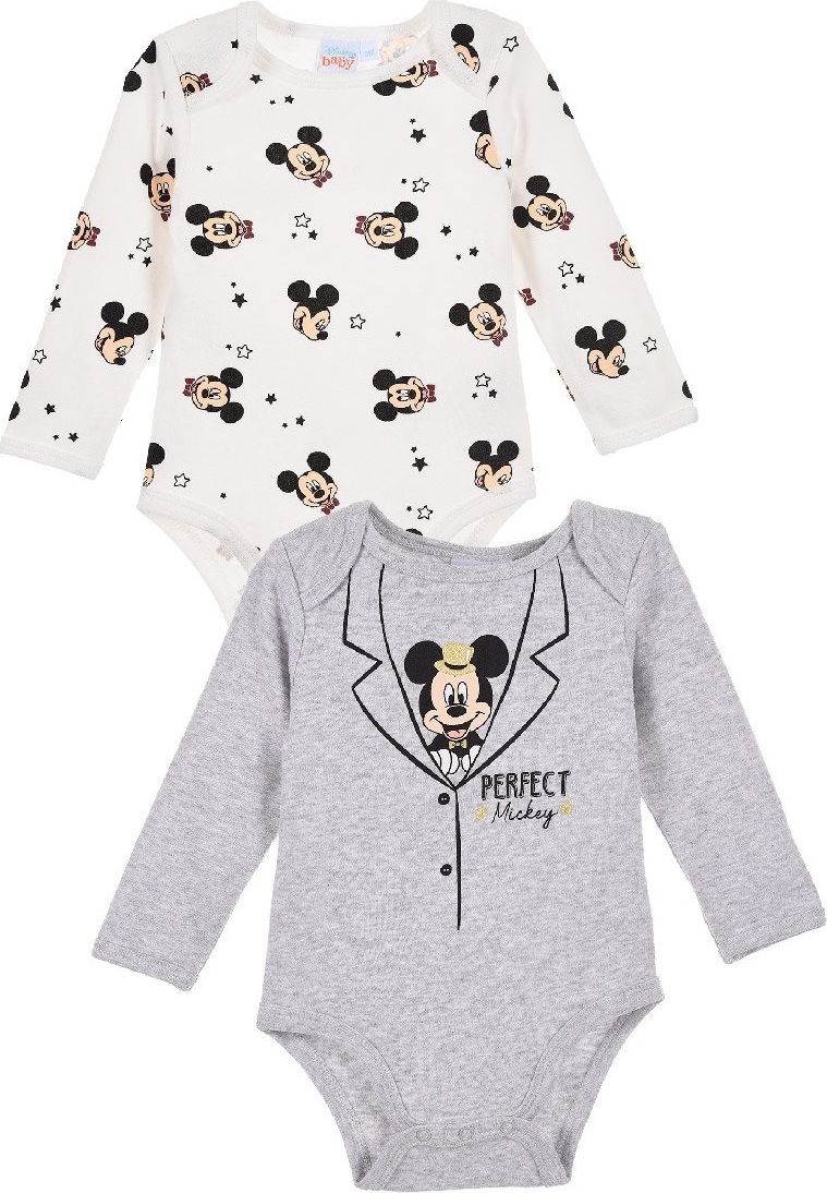 Bílo-šedý set 2 bodýček Mickey Mouse (Velikost 67)