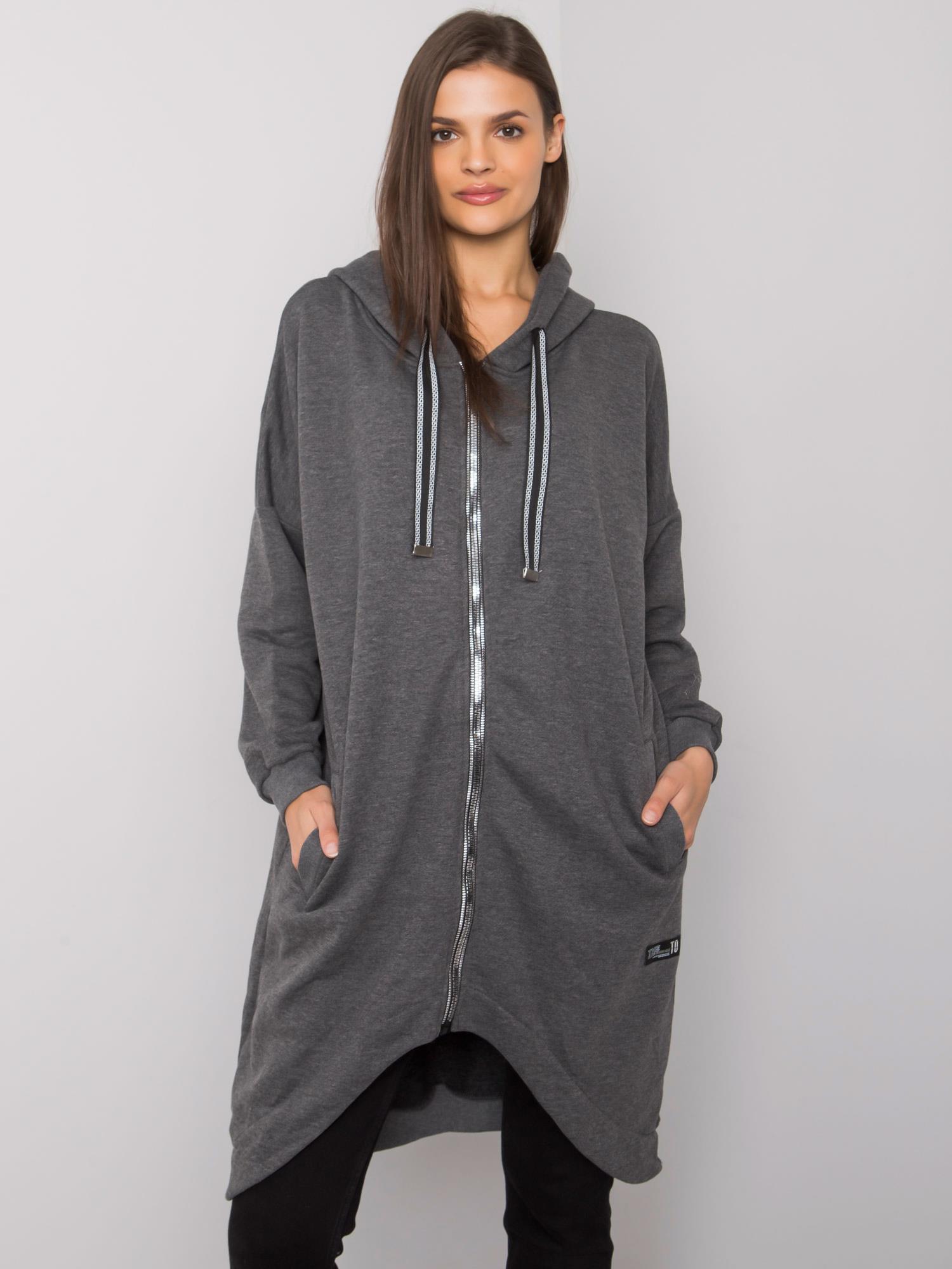 TMAVĚ ŠEDÁ DLOUHÁ MIKINA NA ZIP JASSALINA S KAPUCÍ RV-BL-7242.13P-DARK GREY Velikost: S/M