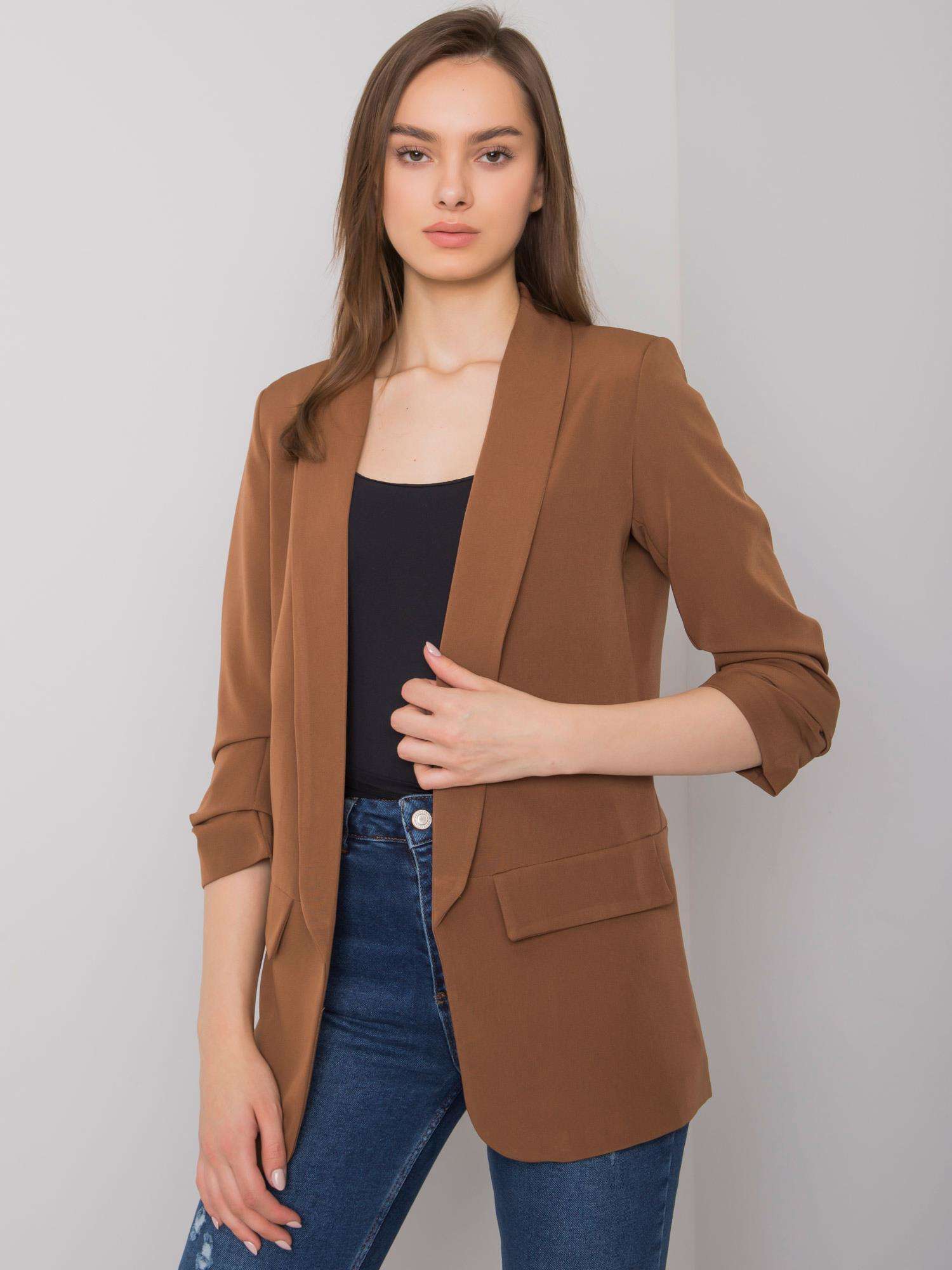 HNĚDÉ ELEGANTNÍ DÁMSKÉ SAKO TW-ZT-BI-22520.14-BROWN Velikost: XL