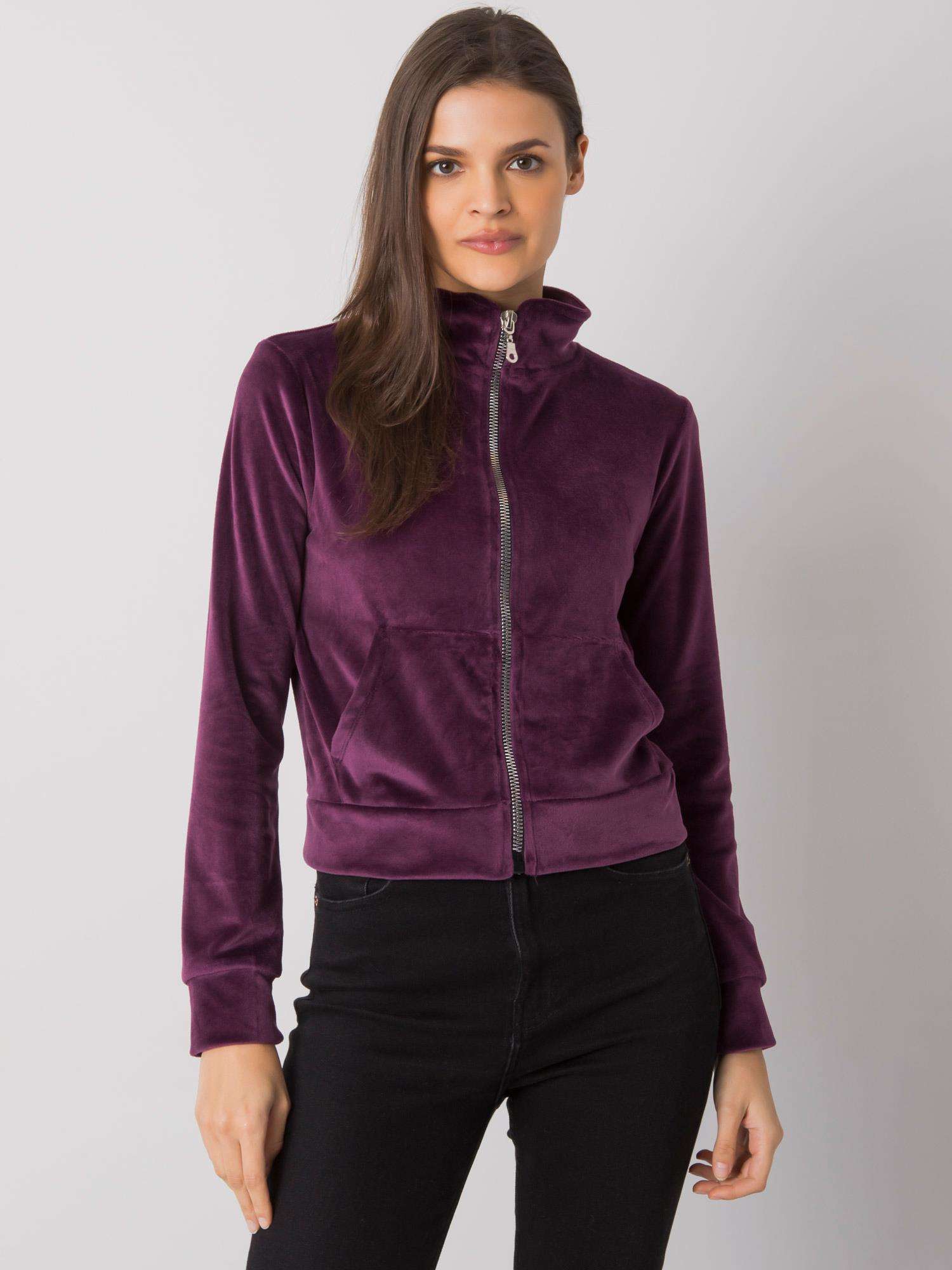 TMAVĚ FIALOVÁ VELUROVÁ MIKINA RV-BL-7303.98P-PURPLE Velikost: S/M