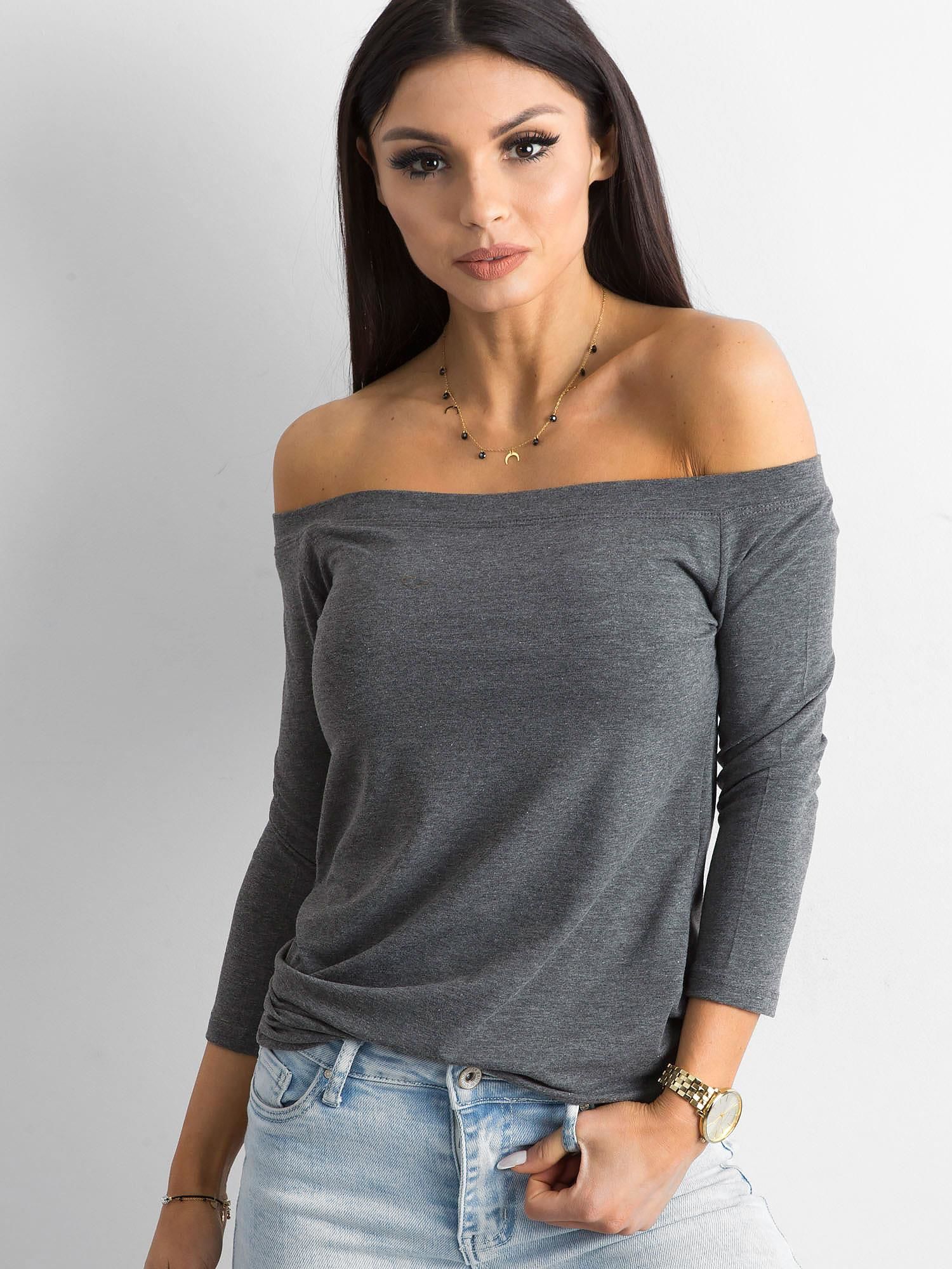 DÁMSKÝ ŠEDÝ TOP S ODHALENÝMI RAMENY RV-BZ-4692.99-DARK GRAY Velikost: M