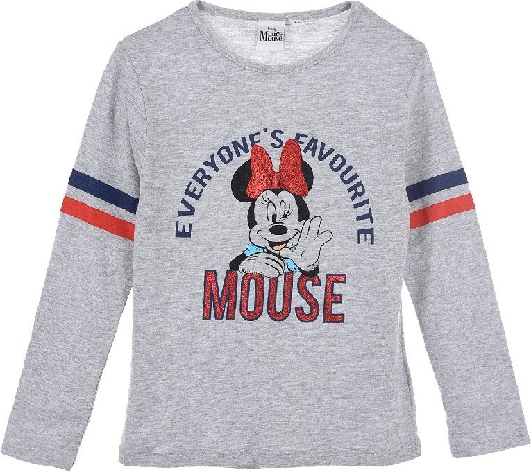Šedé tričko Minnie s třpytkami a pruhy na rukávech