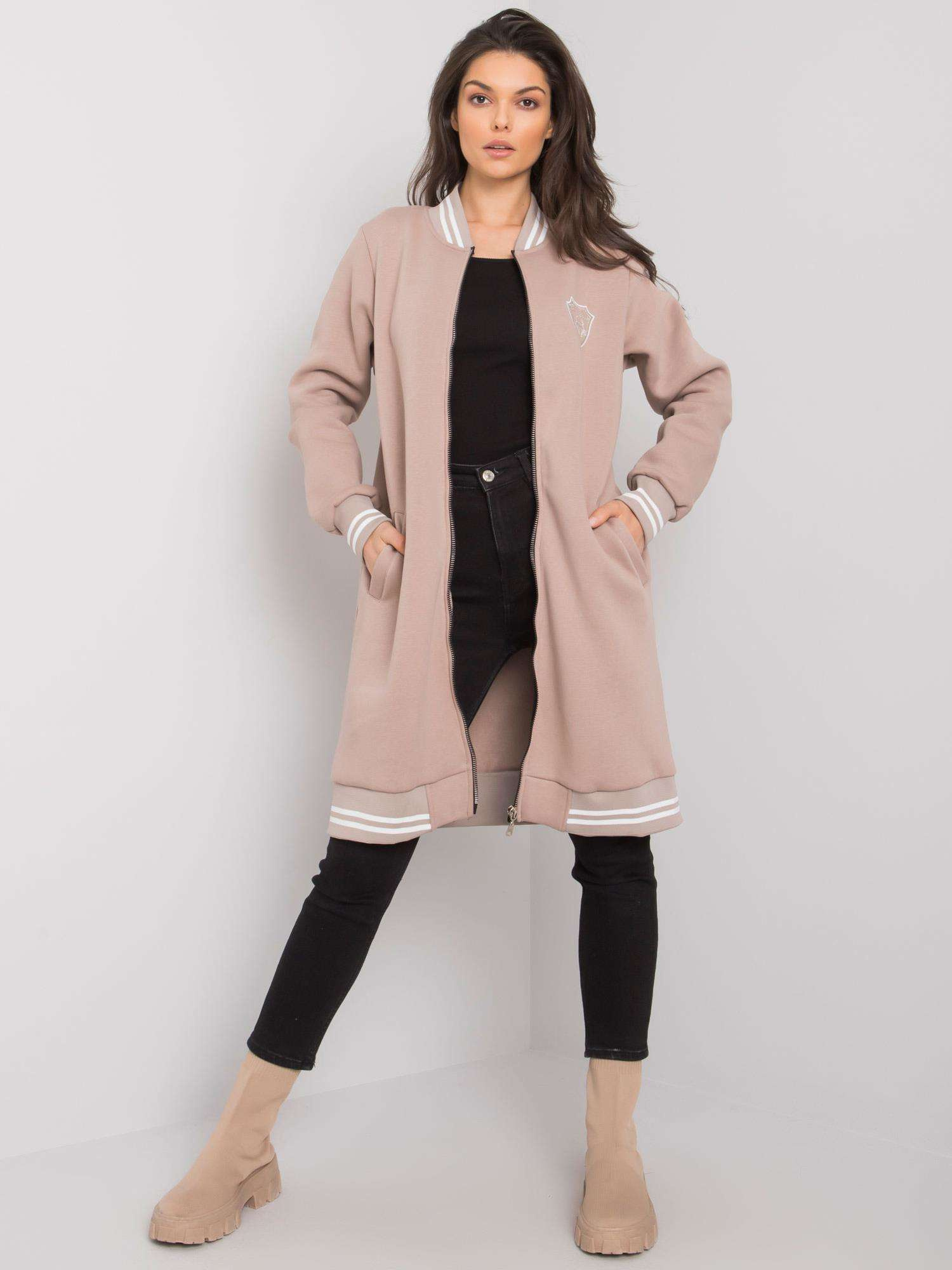 Béžová dámská dlouhá mikina na zip (Velikost L/XL)
