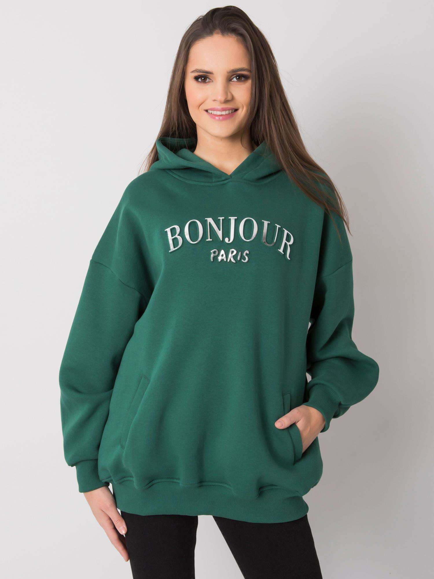 TMAVĚ ZELENÁ DÁMSKÁ OVERSIZE MIKINA S KAPUCÍ RV-BL-7357.35X-DARK GREEN Velikost: S/M