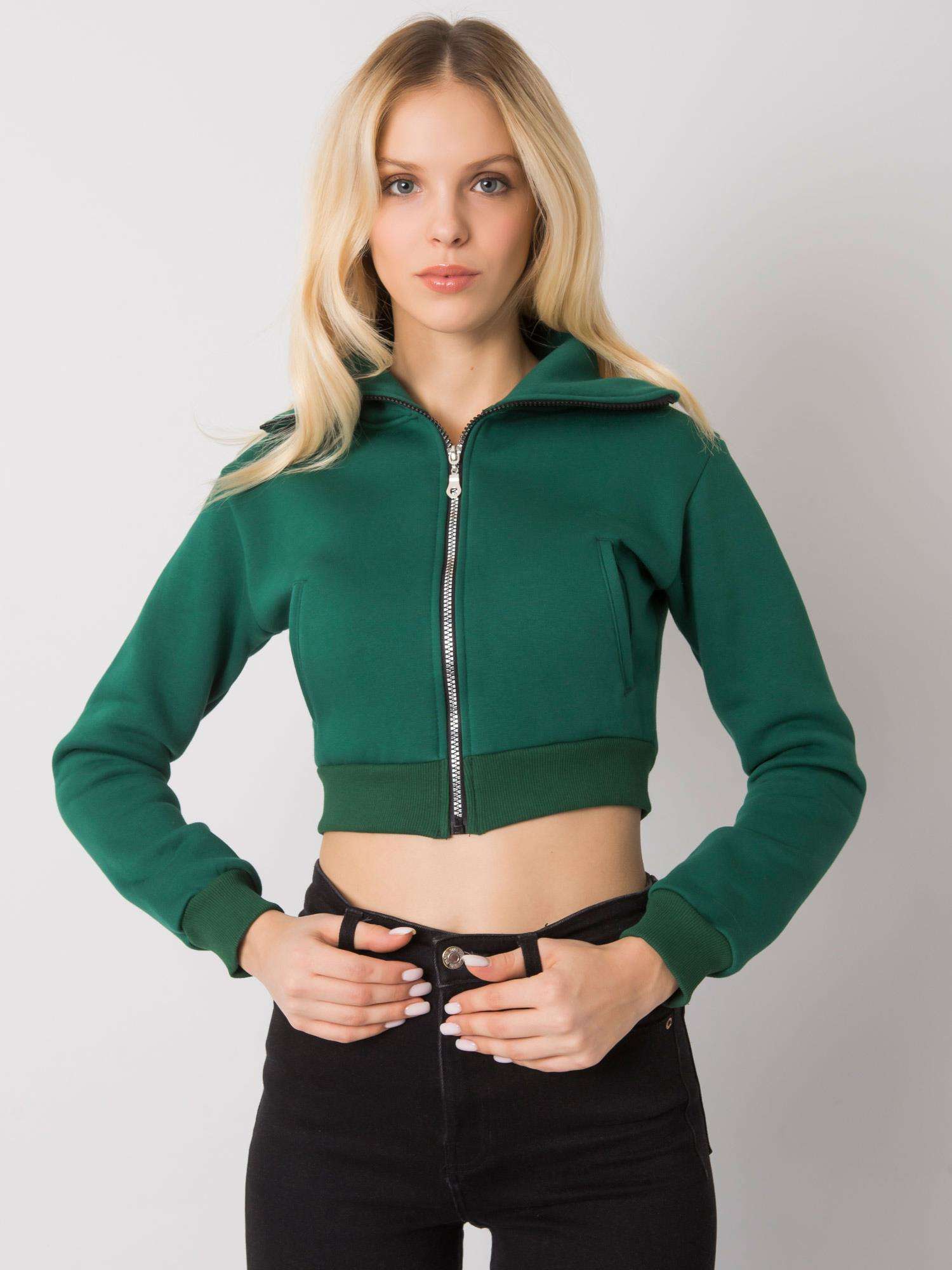 TMAVĚ ZELENÁ DÁMSKÁ KRÁTKÁ MIKINA NA ZIP RV-BL-7305.79-DARK GREEN Velikost: L/XL