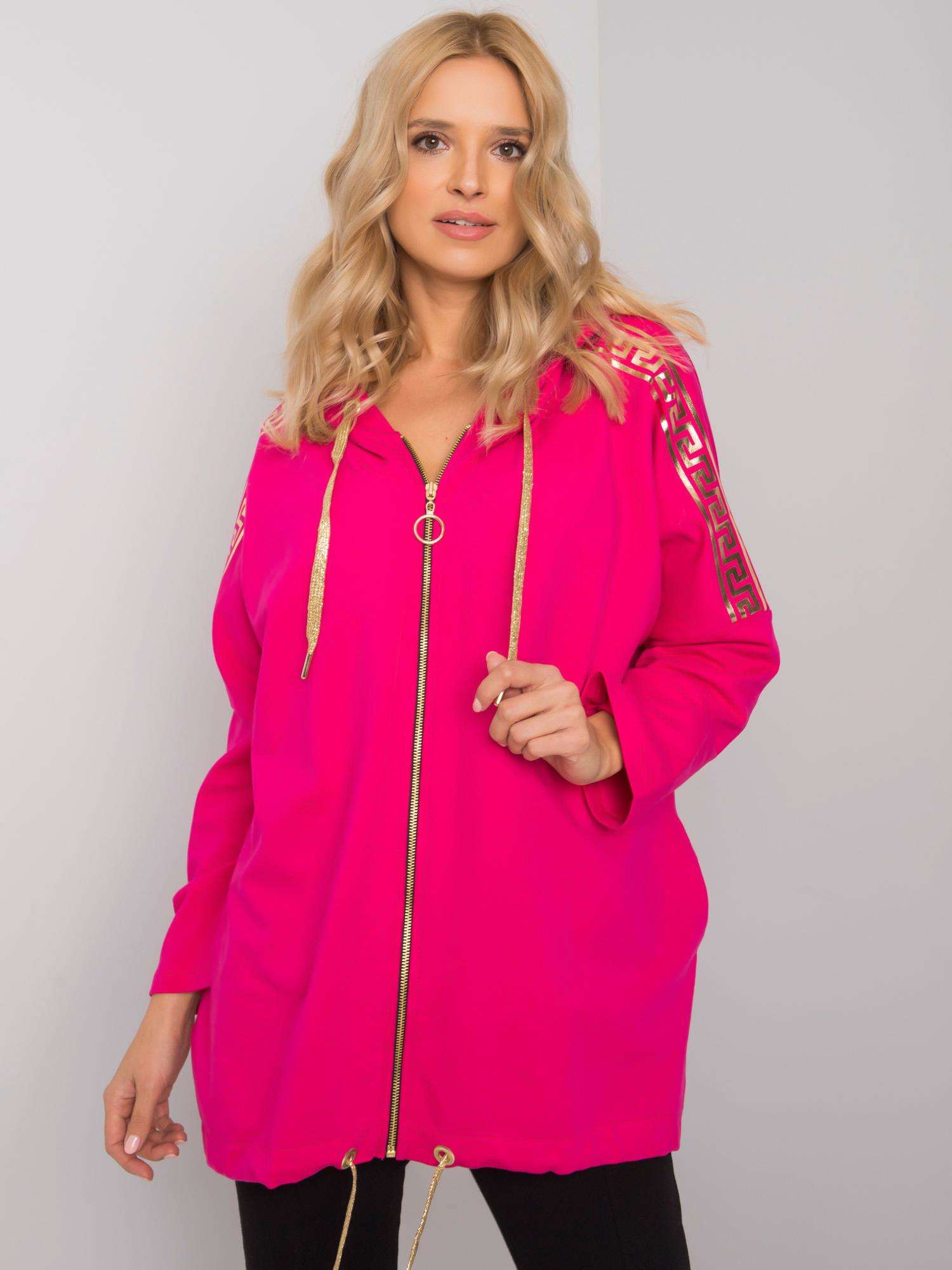 TMAVĚ RŮŽOVÁ DÁMSKÁ MIKINA NA ZIP RV-BL-6781.08P-FUCHSIA Velikost: L/XL