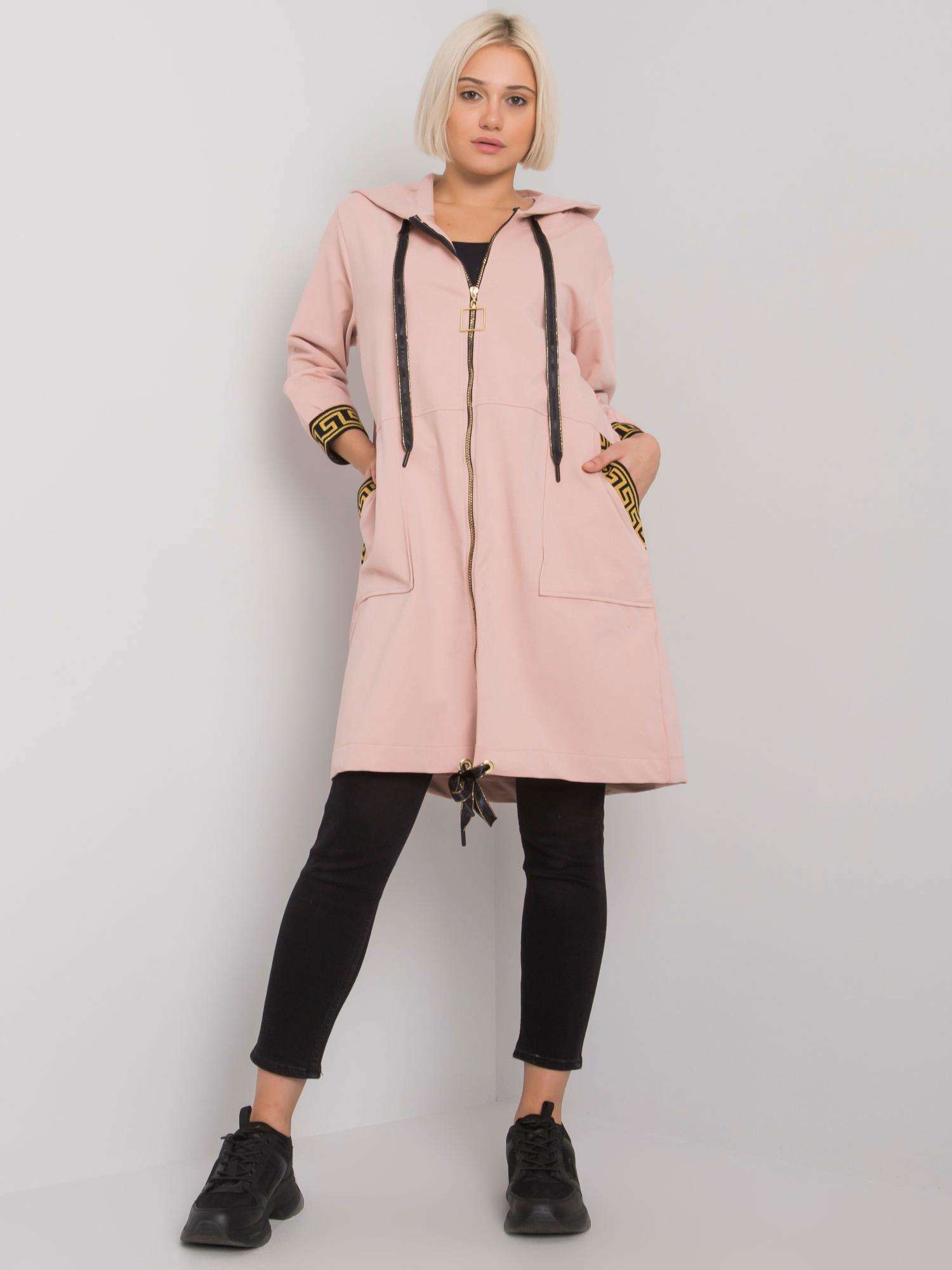 SVĚTLE RŮŽOVÁ DÁMSKÁ DELŠÍ MIKINA NA ZIP RV-BL-6792.02P-LIGHT PINK Velikost: S/M