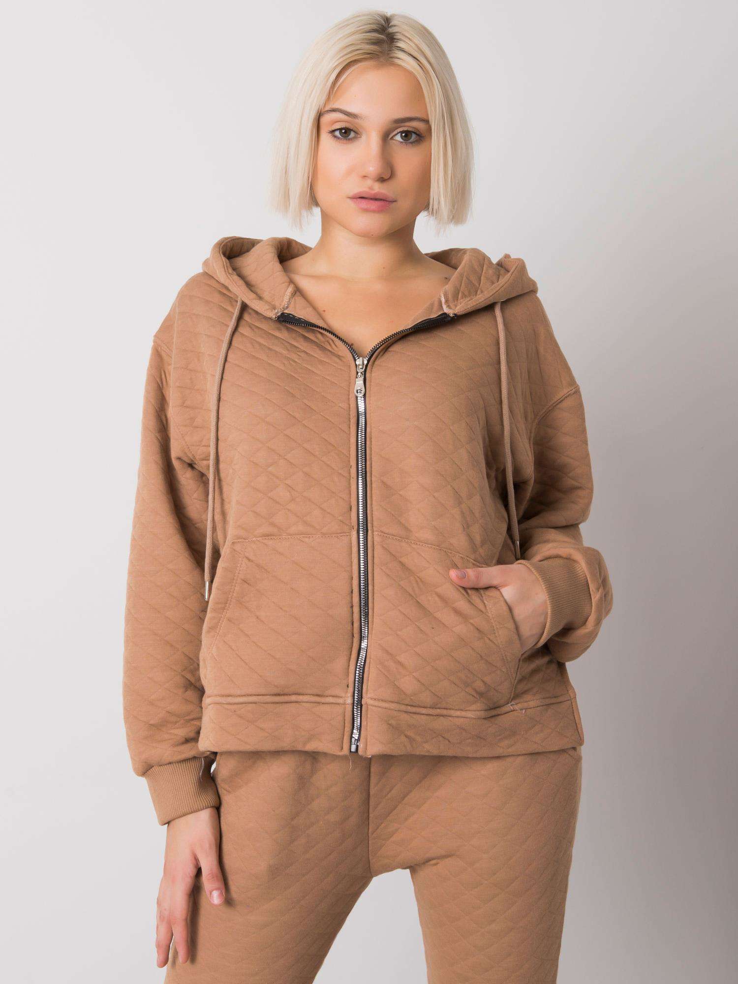 SVĚTLE HNĚDÁ DÁMSKÁ MIKINA NA ZIP S KAPUCÍ RV-BL-7451.23-CAMEL Velikost: L/XL