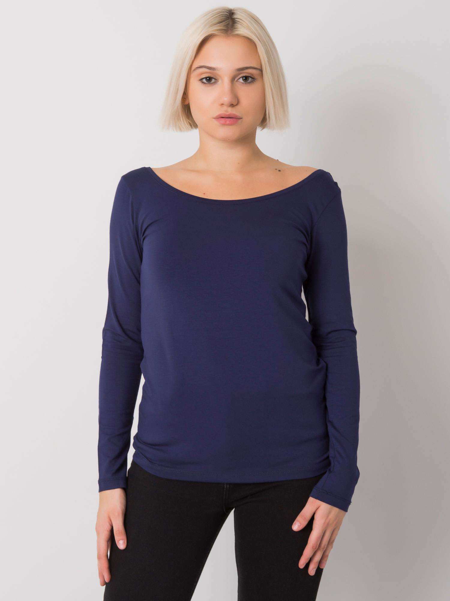 TMAVĚ MODRÉ DÁMSKÉ TRIČKO S VÝSTŘIHEM NA ZÁDECH FA-BZ-7552.94P-DARK BLUE Velikost: ONE SIZE