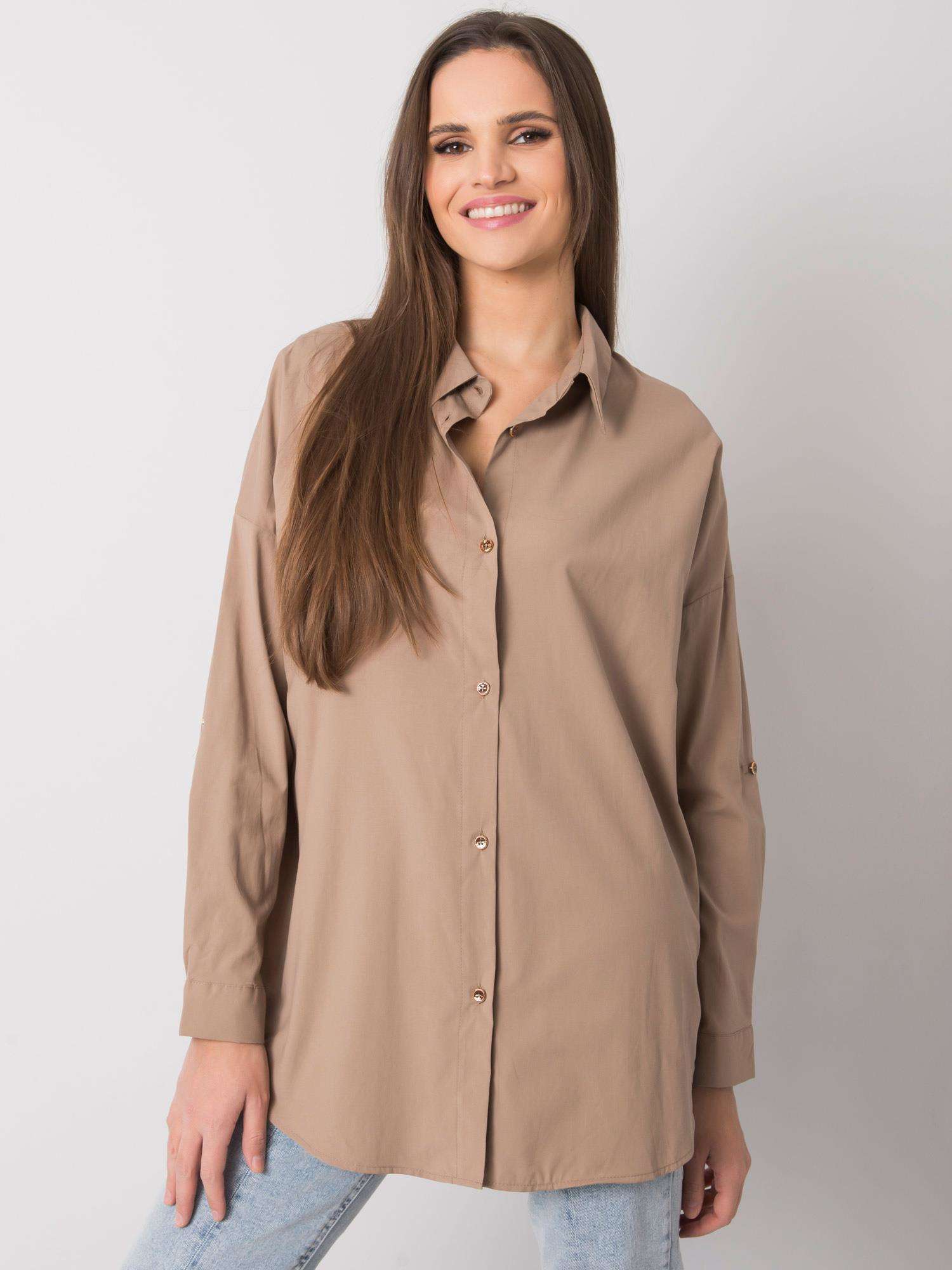 BÉŽOVÁ DÁMSKÁ OVERSIZE KOŠILE S DLOUHÝMI RUKÁVY EM-KS-004.42-BEIGE Velikost: ONE SIZE