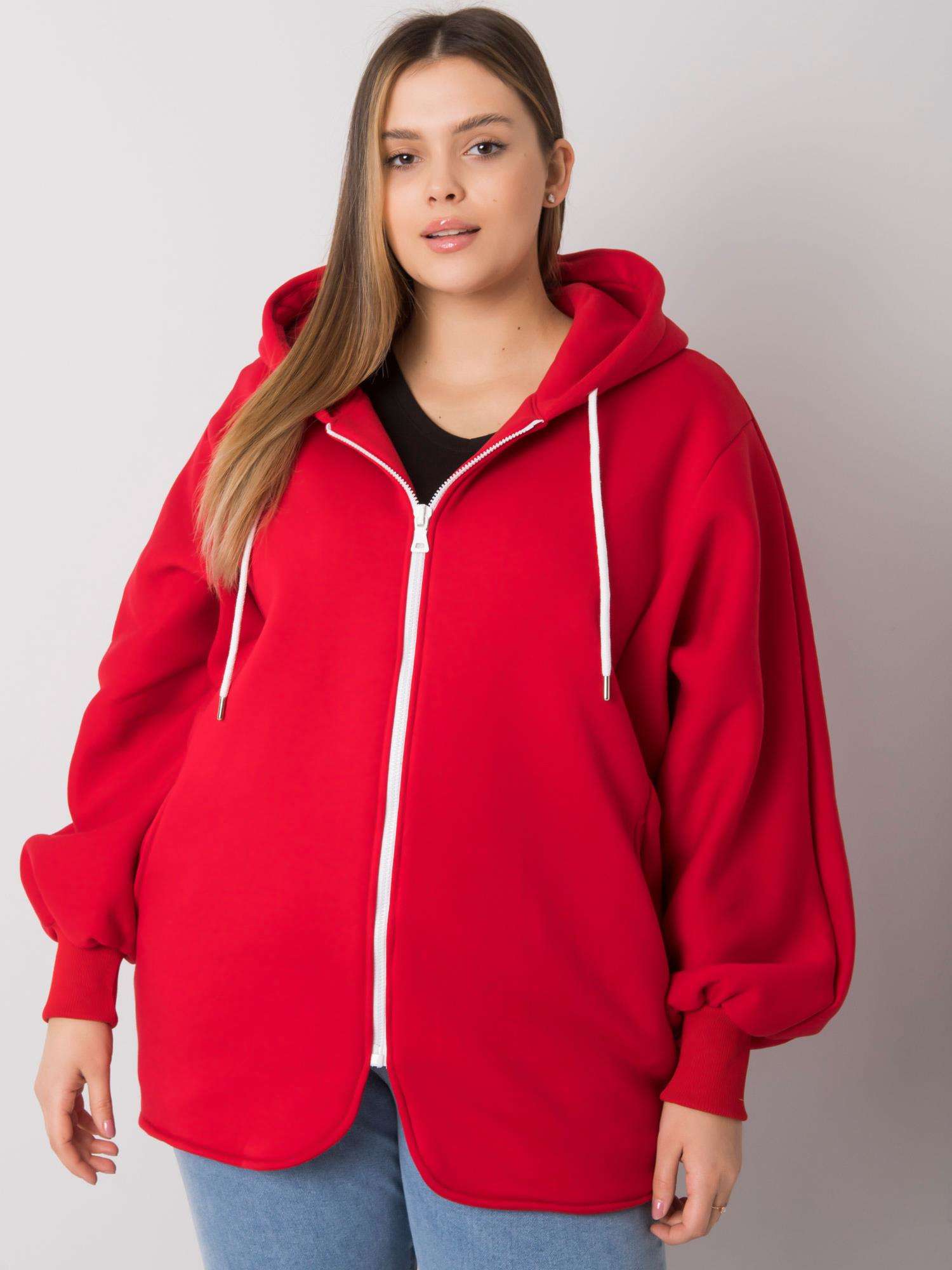 ČERVENÁ DÁMSKÁ MIKINA NA ZIP S KAPUCÍ RV-BL-7282.22P-RED Velikost: ONE SIZE