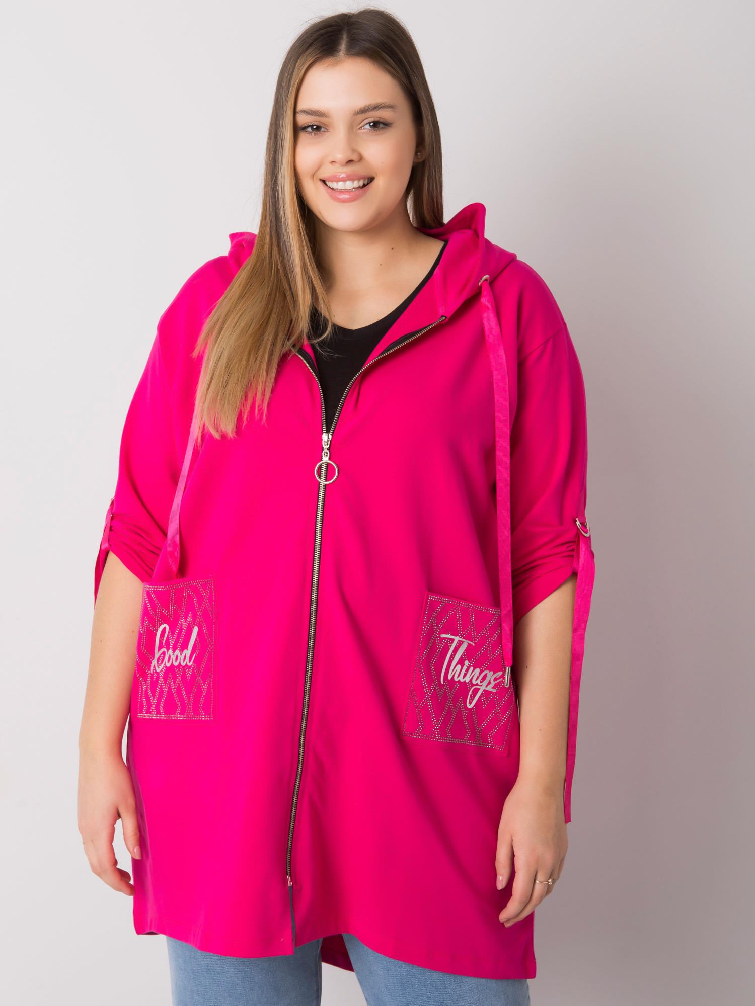 TMAVĚ RŮŽOVÁ DÁMSKÁ MIKINA NA ZIP S KAPSAMI RV-BL-6795.84-FUCHSIA Velikost: ONE SIZE