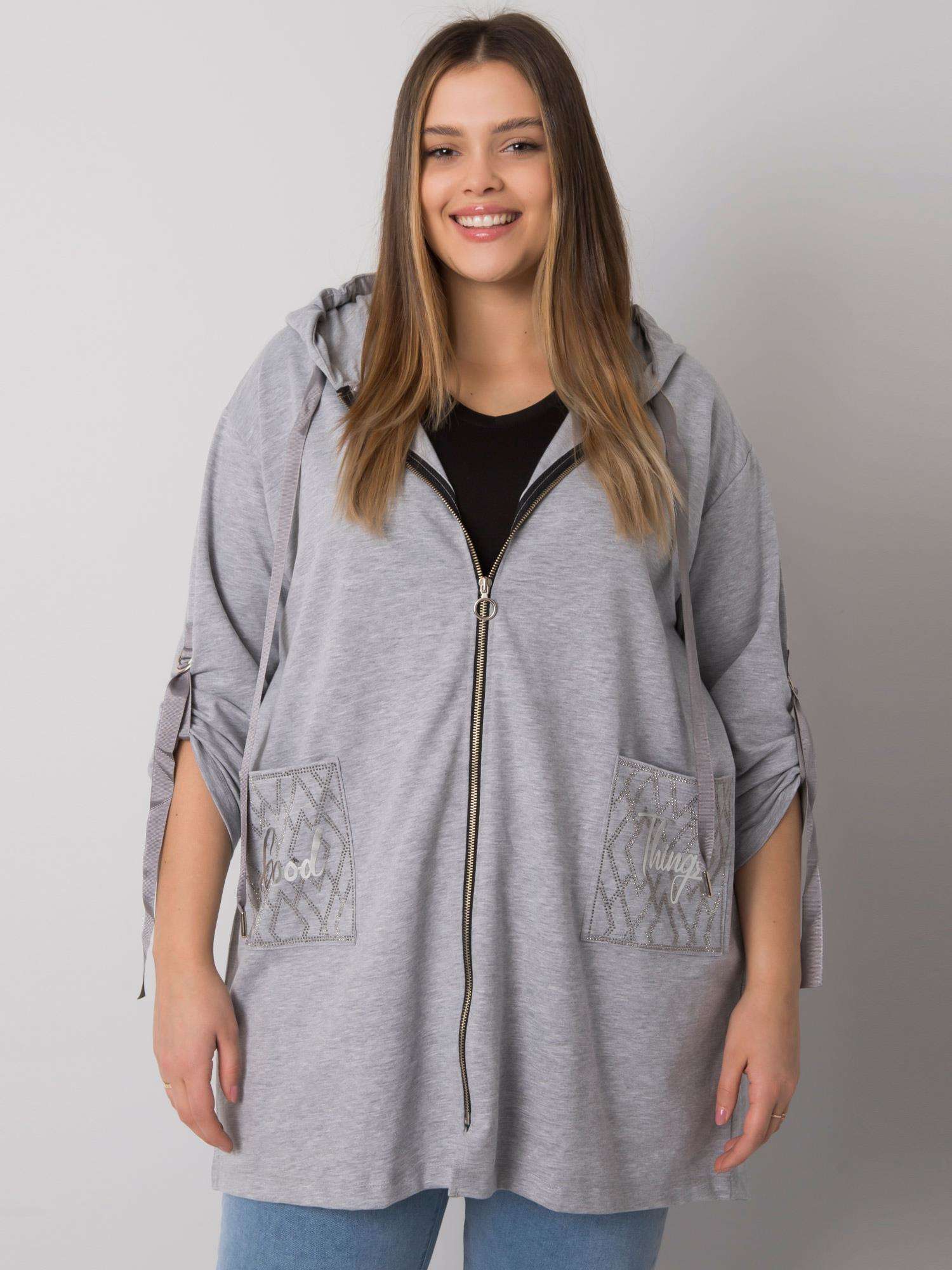 SVĚTLE ŠEDÁ DÁMSKÁ MIKINA NA ZIP S KAPSAMI RV-BL-6795.84-GRAY Velikost: ONE SIZE