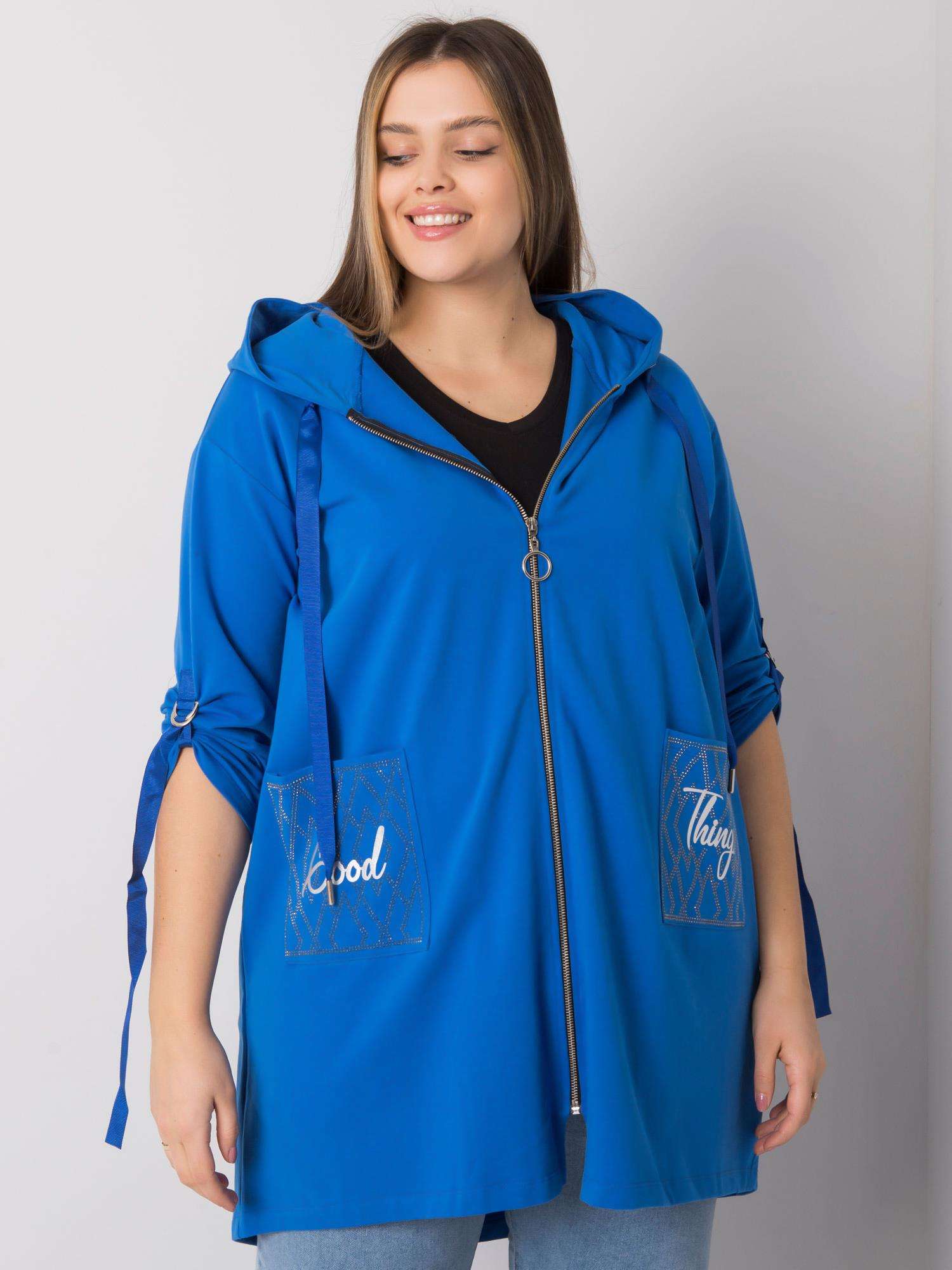 MODRÁ DÁMSKÁ MIKINA NA ZIP S KAPSAMI RV-BL-6795.84-BLUE Velikost: ONE SIZE