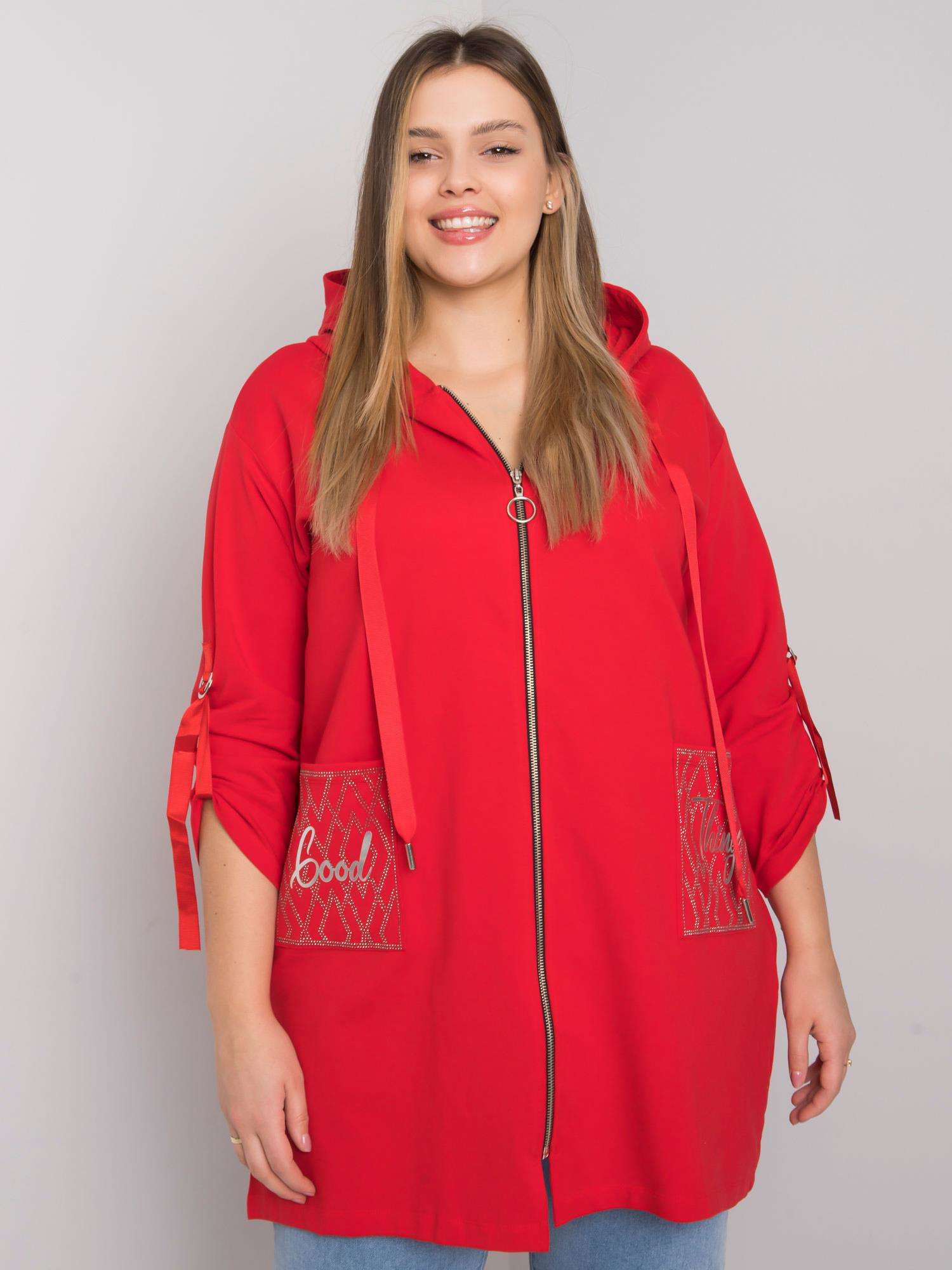 ČERVENÁ DÁMSKÁ MIKINA NA ZIP S KAPSAMI RV-BL-6795.84-RED Velikost: ONE SIZE