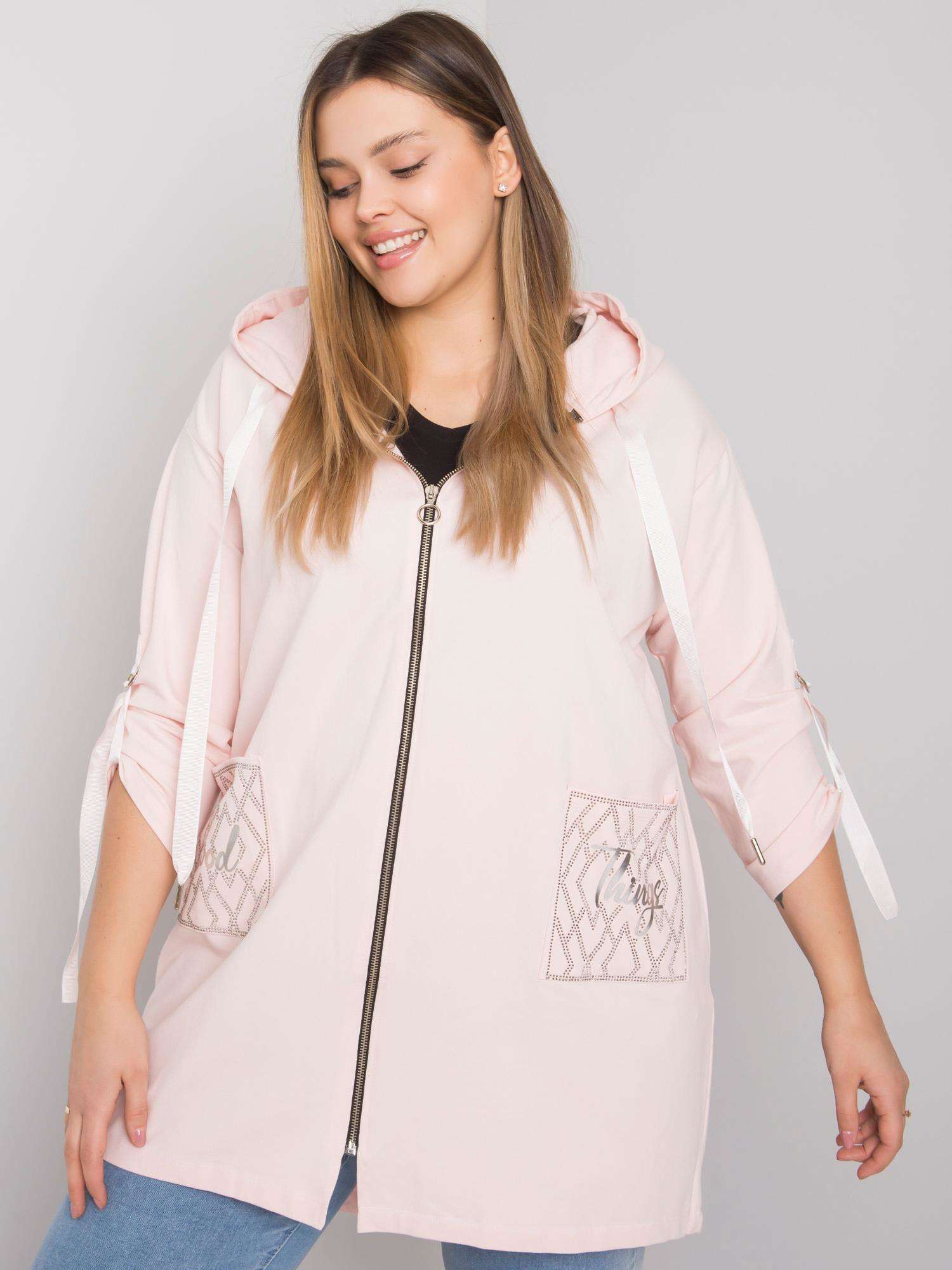 SVĚTLE RŮŽOVÁ DÁMSKÁ MIKINA NA ZIP S KAPSAMI RV-BL-6795.84-LIGHT PINK Velikost: ONE SIZE