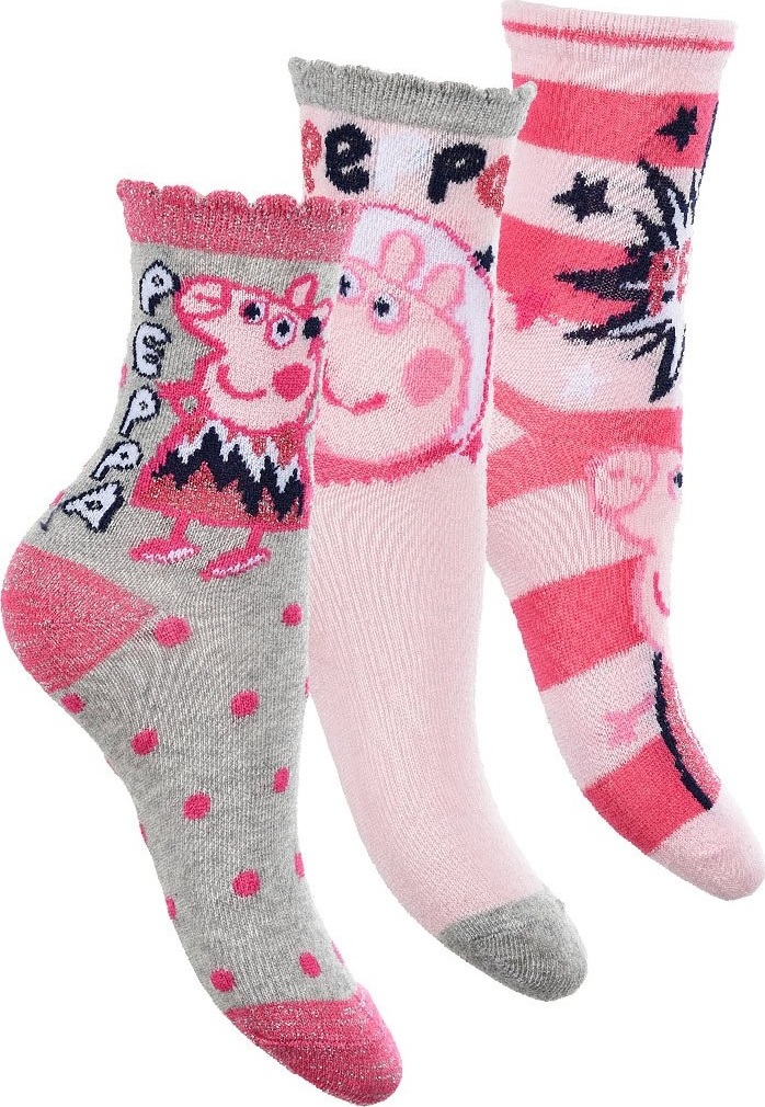 Trojbalení dívčích ponožek Peppa Pig - šedá/růžová/proužky (Velikost 27/30)
