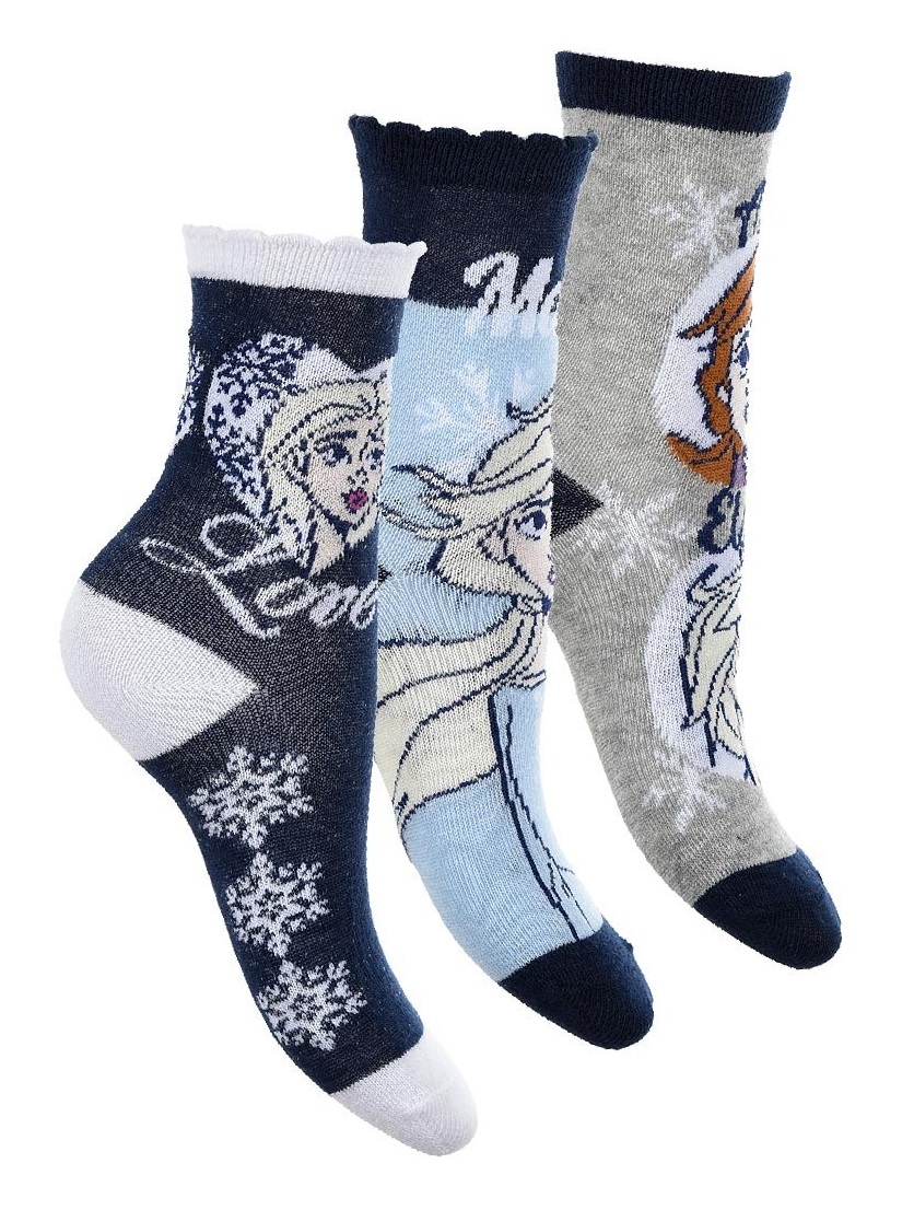 Trojbalení dívčích ponožek Frozen - tmavě modrá-šedá-světle modrá (Velikost 23/26)