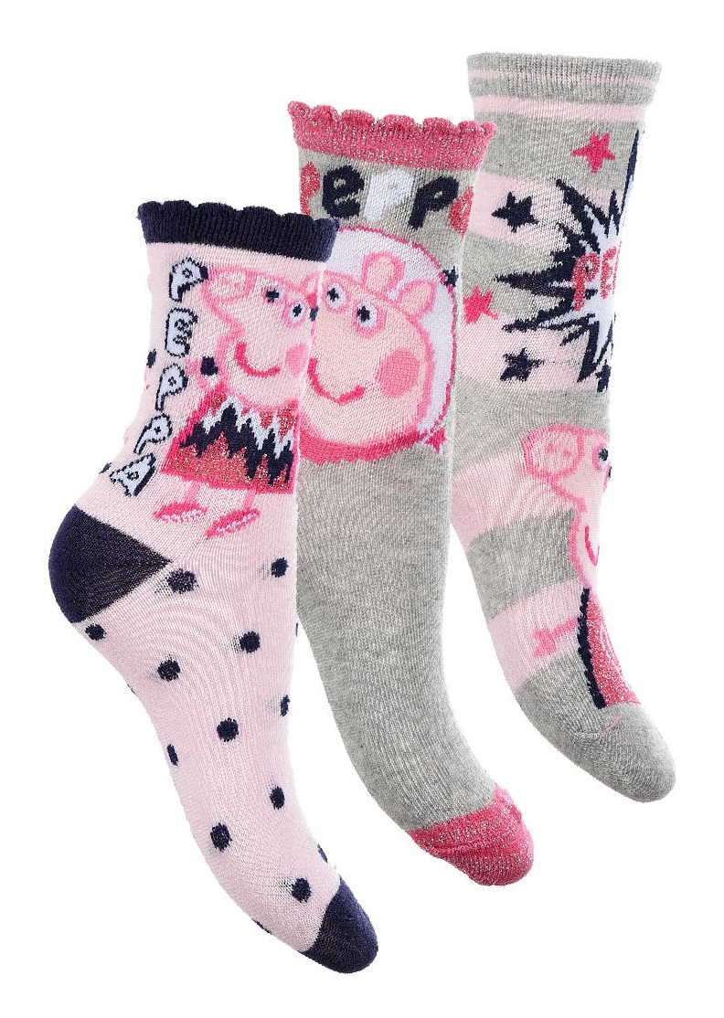 Trojbalení dívčích ponožek Peppa Pig - růžová/šedá/šedo-růžová (Velikost 23/26)