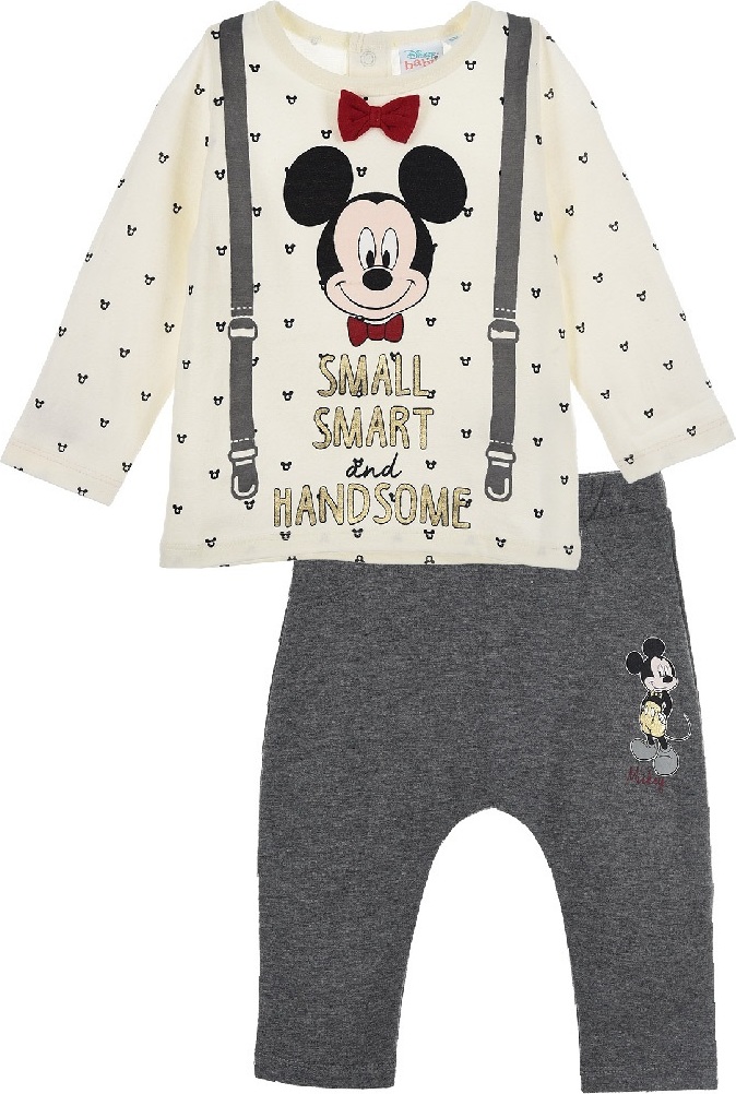 Krémovo-šedá sada Mickey Mouse - Small, Smart and Handsome (Velikost 67)