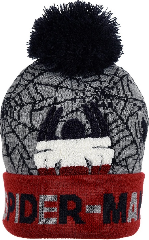 Šedo-vínová čepice Spider-Man s bambulí