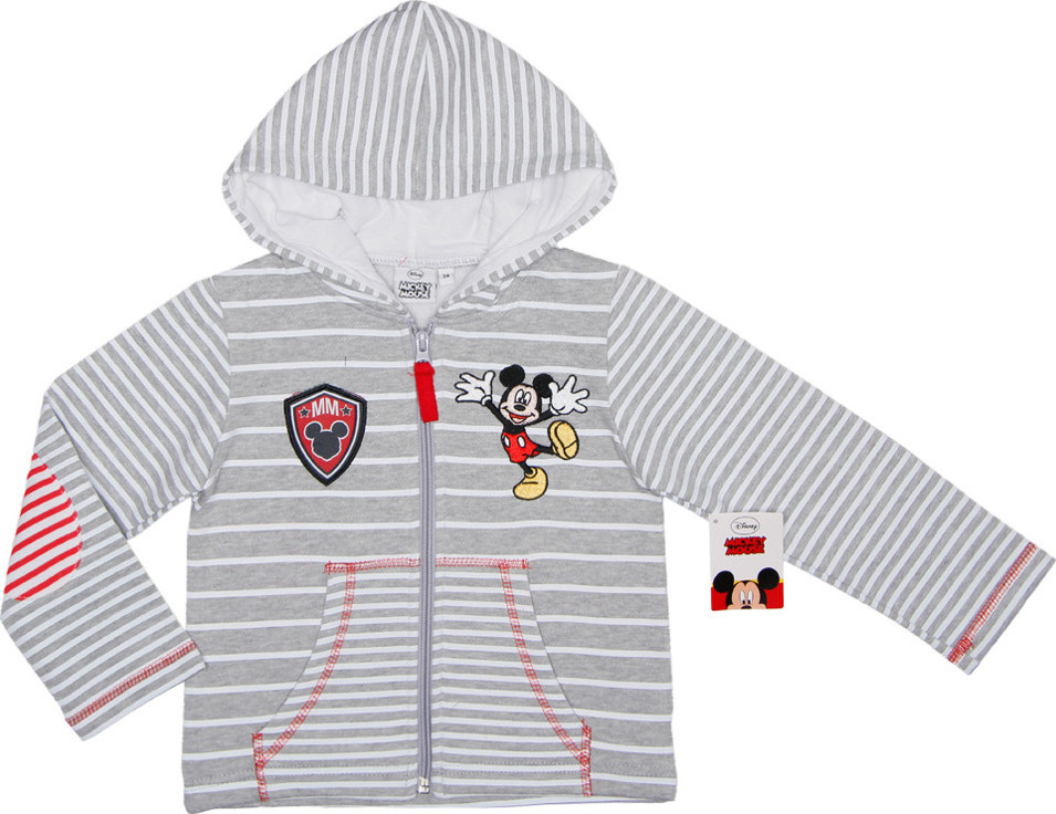 Šedá pruhovaná mikina Mickey Mouse s kapucí