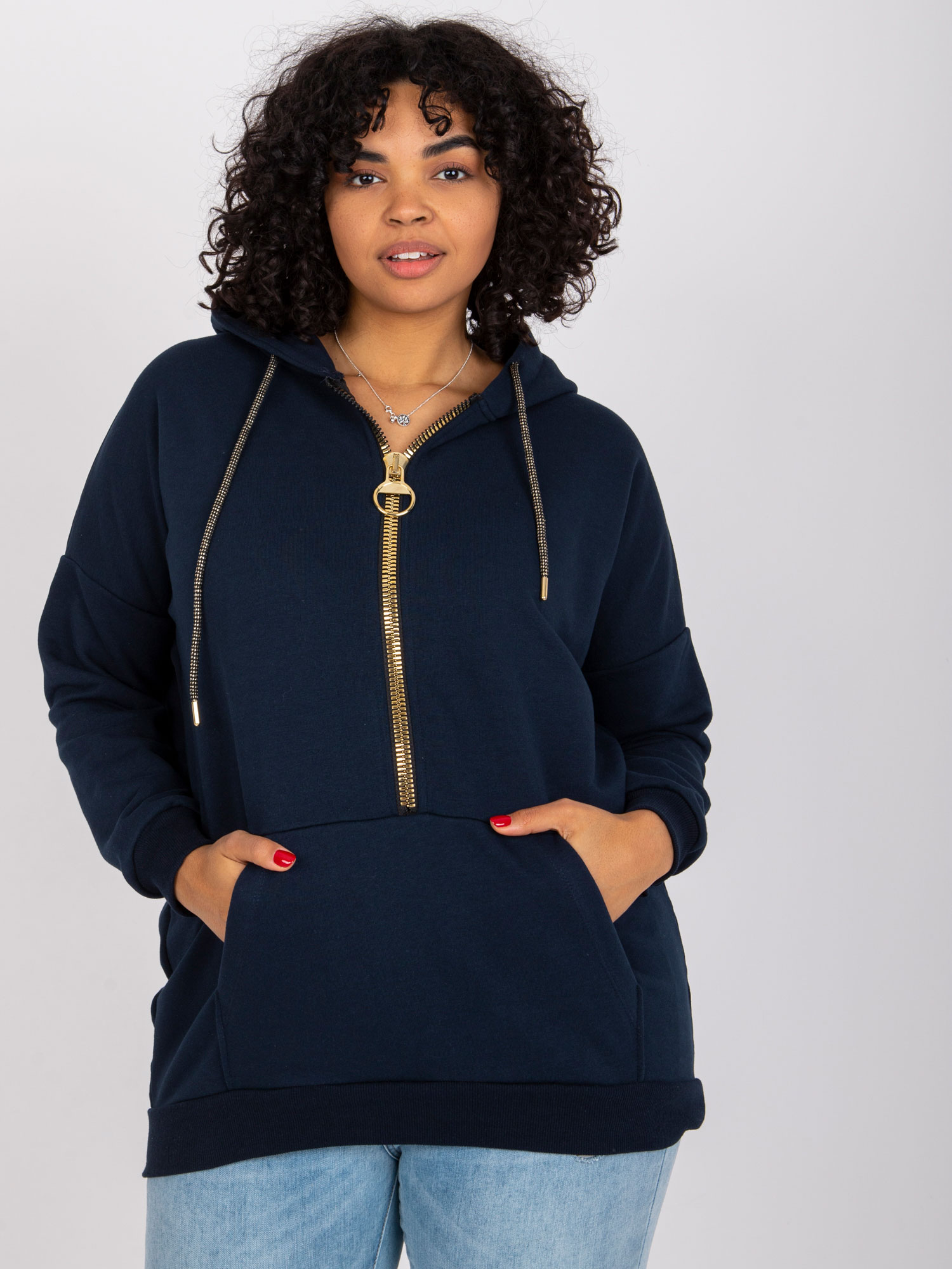 TMAVĚ MODRÁ MIKINA AMANDA S VÝRAZNÝM ZIPEM -RV-BL-7099.60-NAVY Velikost: ONE SIZE