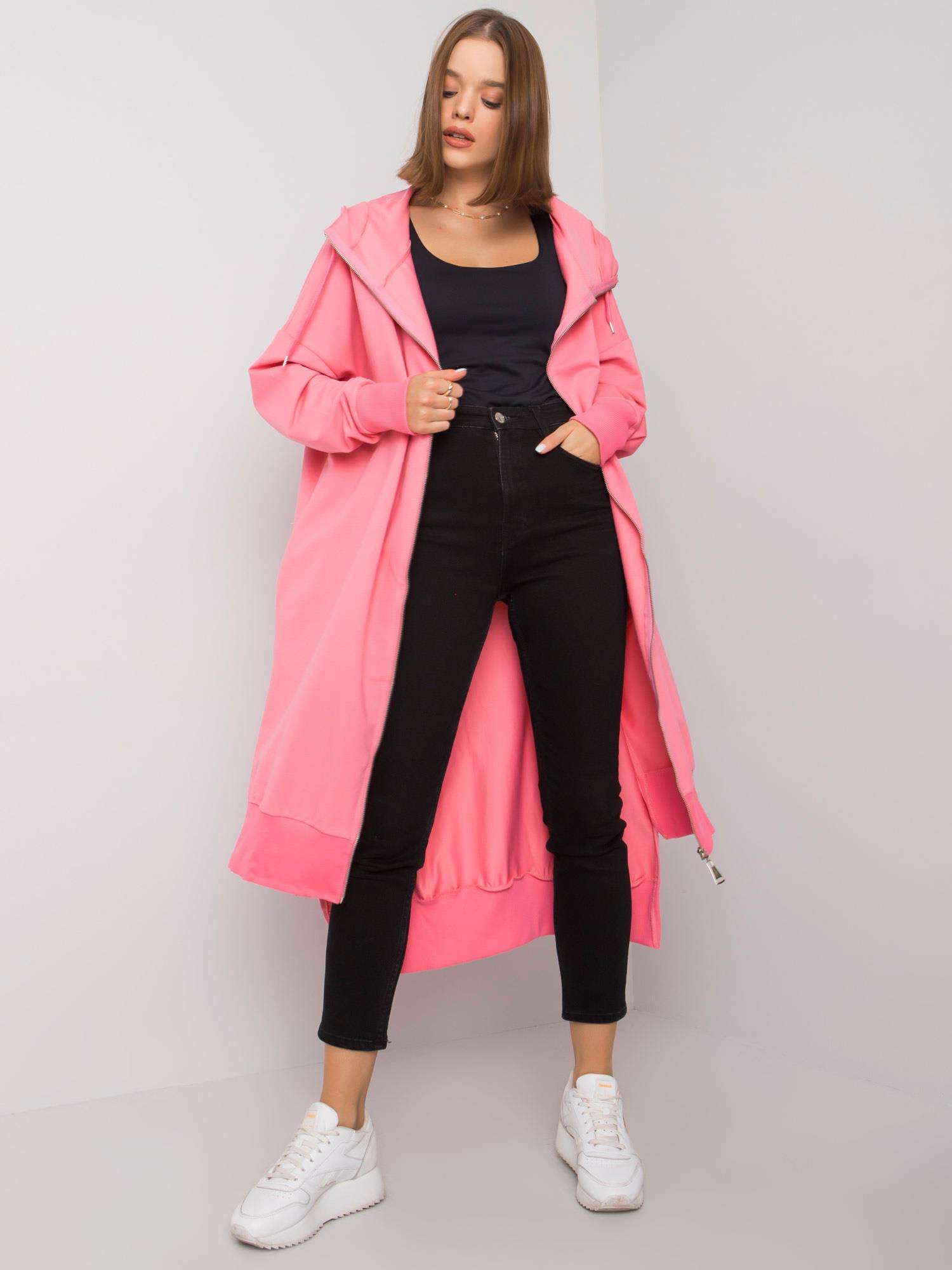 RŮŽOVÁ DÁMSKÁ DLOUHÁ MIKINA NA ZIP FA-BL-6319.38P-PINK Velikost: ONE SIZE