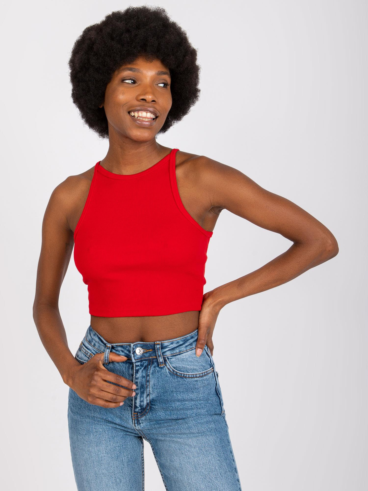 ČERVENÝ ŽEBROVANÝ CROP TOP MARGO -RV-TP-7685.74-RED Velikost: M