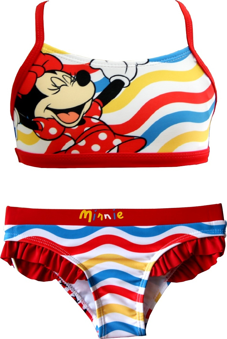 Červené dvoudílné plavky Minnie Mouse s volánky (Velikost 98)