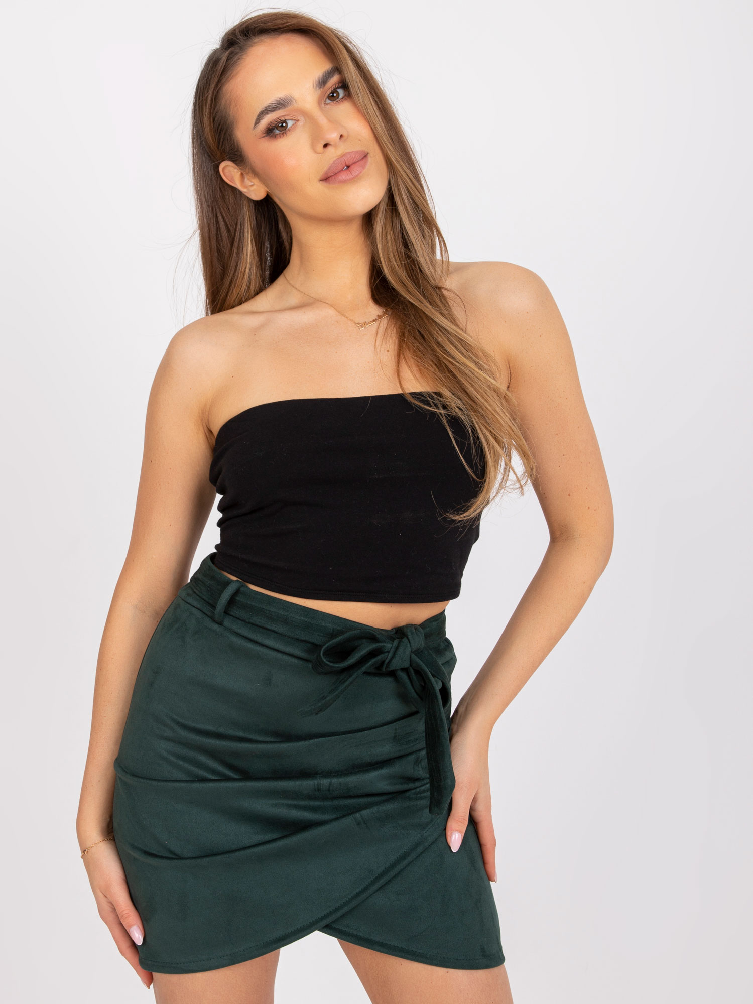 TMAVĚ ZELENÁ SEMIŠOVÁ SUKNĚ DHJ-SD-15680.28X-DARK GREEN Velikost: S