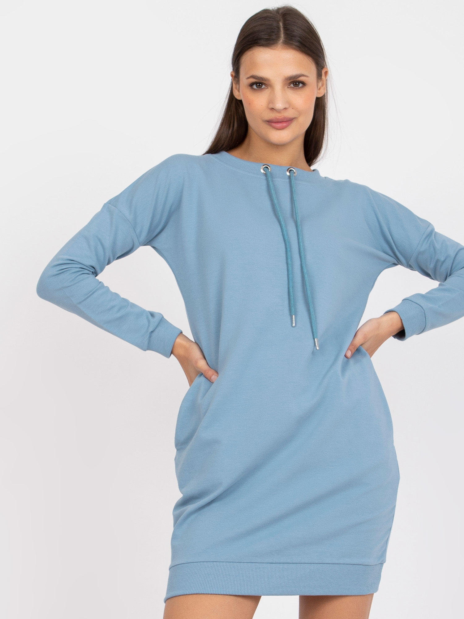 SVĚTLE MODRÉ MIKINOVÉ ŠATY AP-SK-A-006.73-LIGHT BLUE Velikost: XL