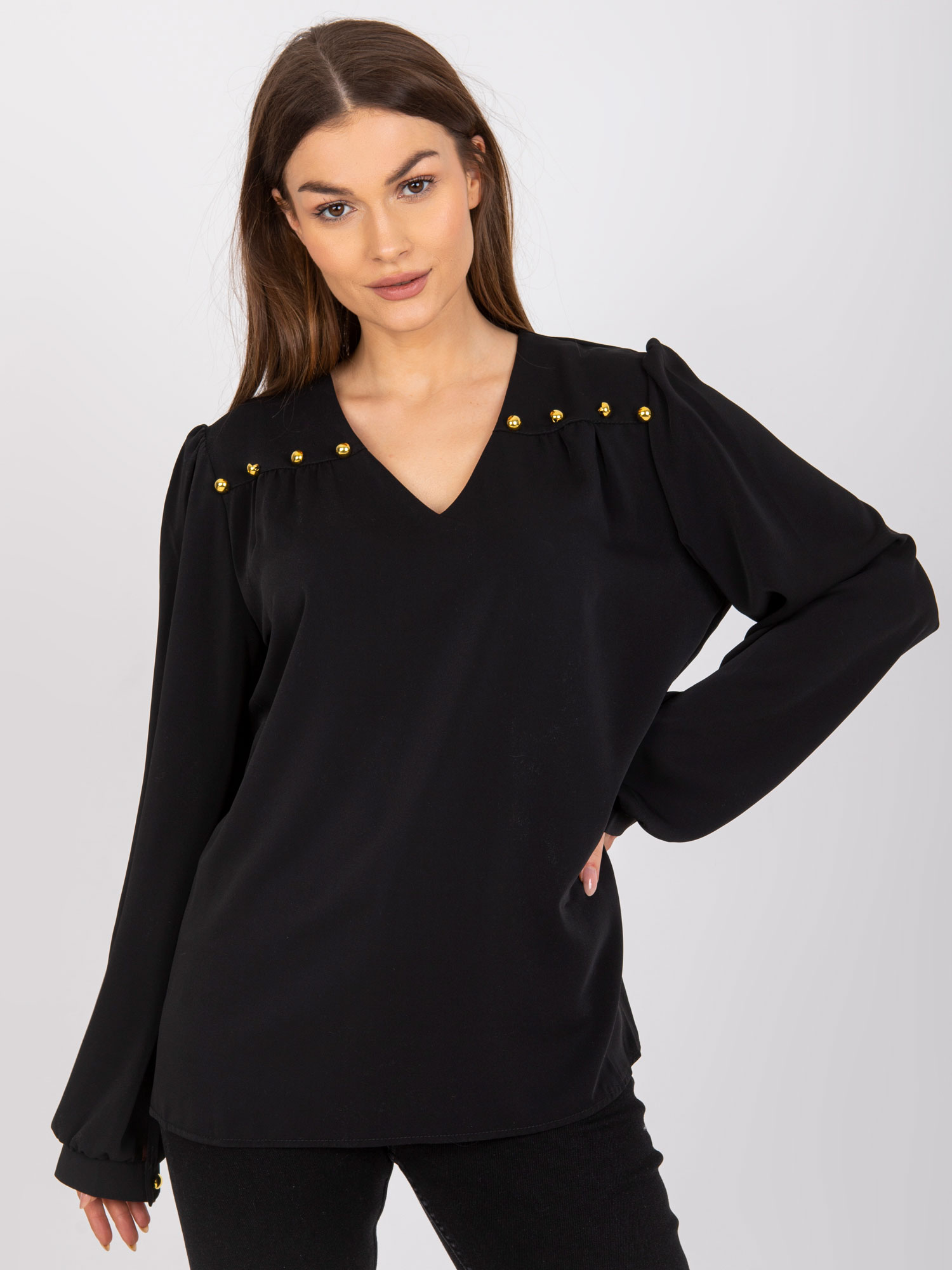 ČERNÁ SPOLEČENSKÁ HALENKA S VOLNÝMI RUKÁVY -LK-BZ-508827.62P-BLACK Velikost: ONE SIZE