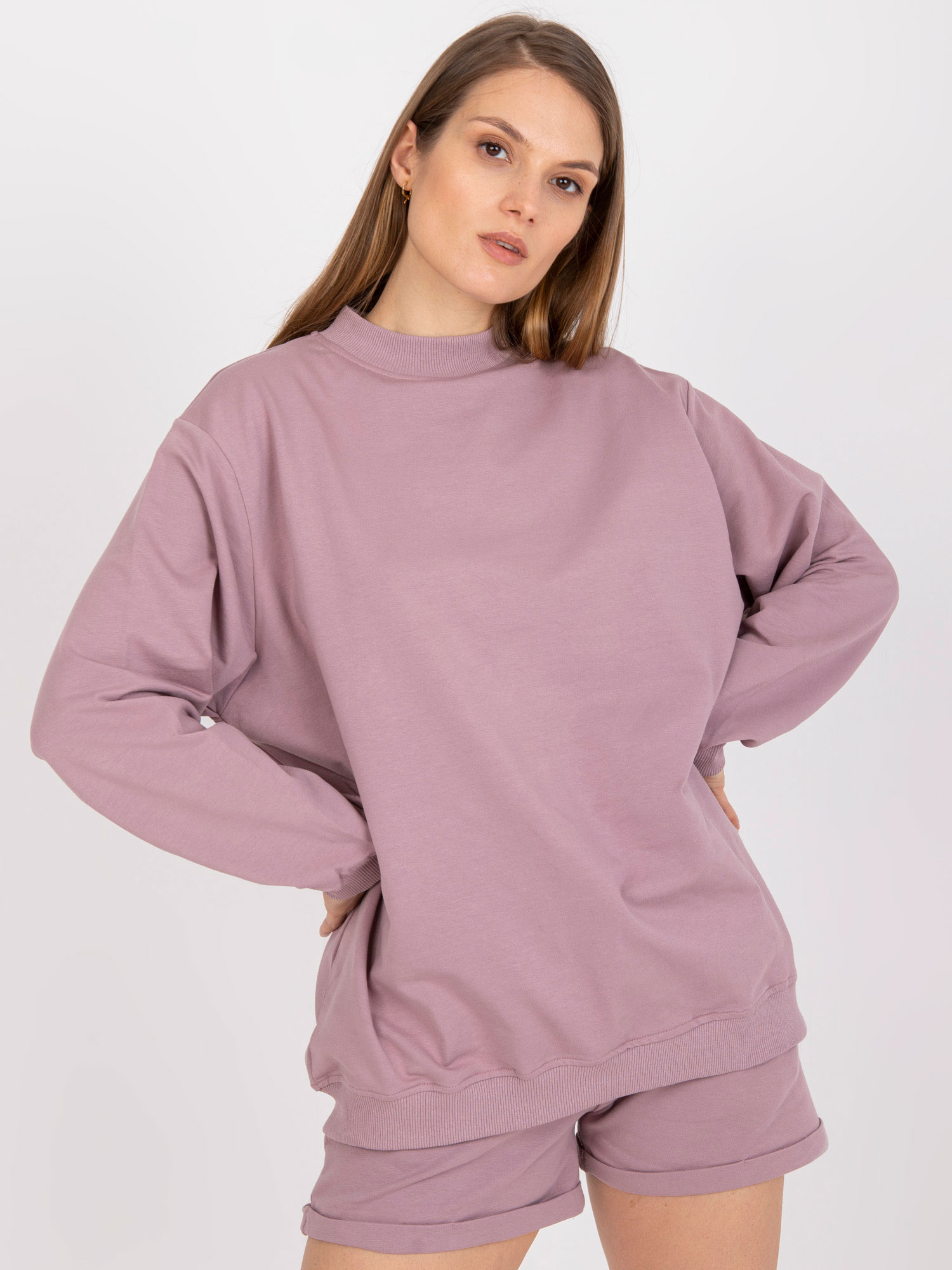 RŮŽOVÁ OVERSIZE MIKINA S ROLÁKEM -AP-BL-A-R001-ŮPINK Velikost: L/XL