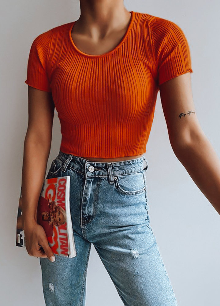 ORANŽOVÝ ŽEBROVANÝ CROP TOP REDIS RY2072 Velikost: ONE SIZE