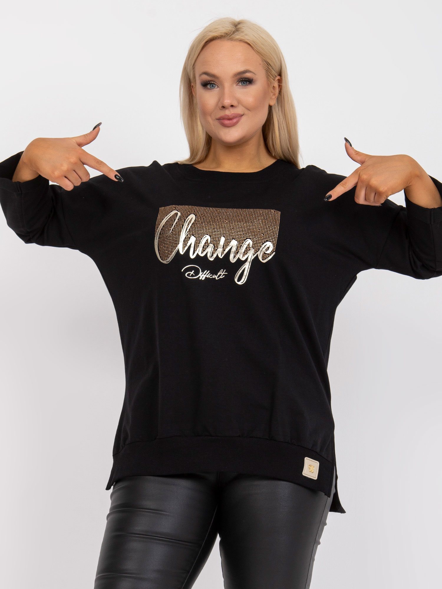 ČERNÁ HALENKA DAMINII S POTISKEM "CHANGE" -RV-BZ-7601.55P-BLACK Velikost: ONE SIZE