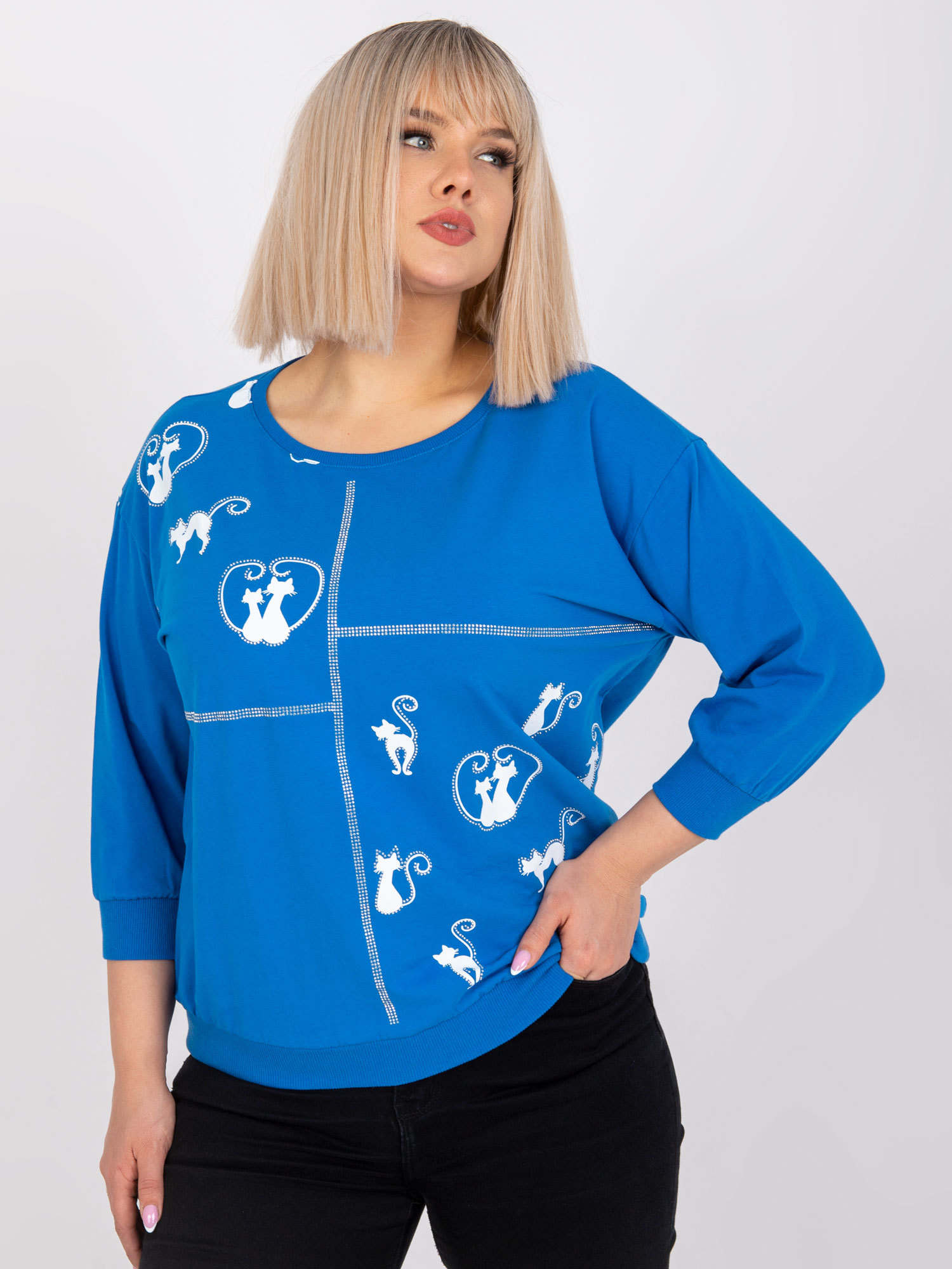 MODRÁ HALENKA S POTISKEM KOČEK RV-BZ-7575.26P-BLUE Velikost: ONE SIZE