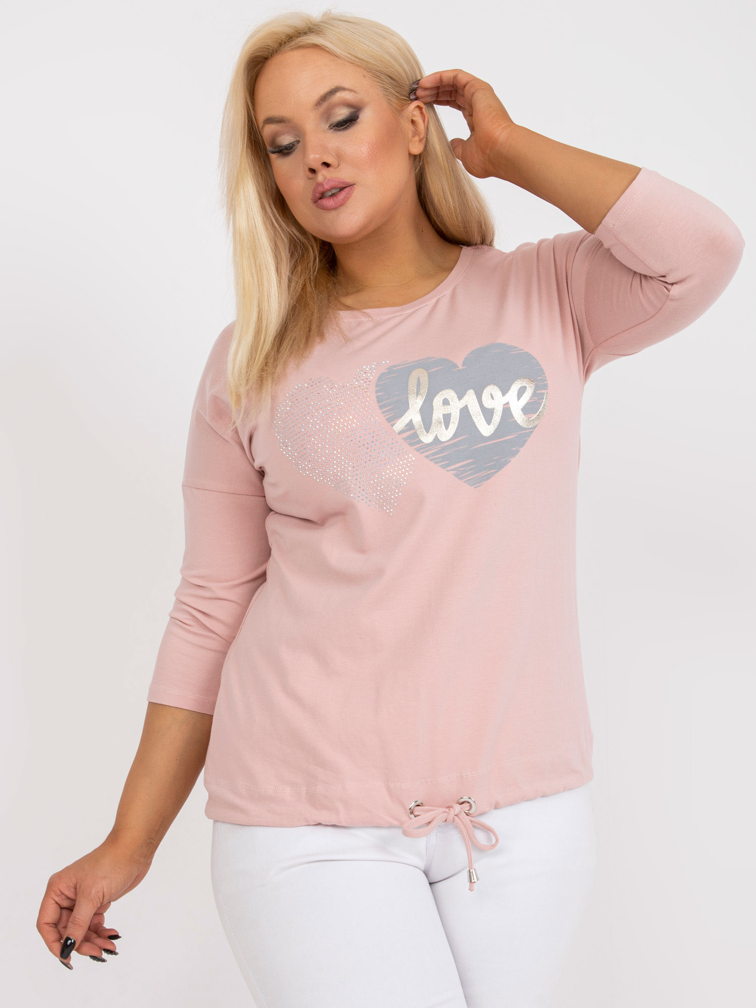 RŮŽOVÁ HALENKA S POTISKEM A VÁZÁNÍM V PASE RV-BZ-0232.98-PINK Velikost: ONE SIZE