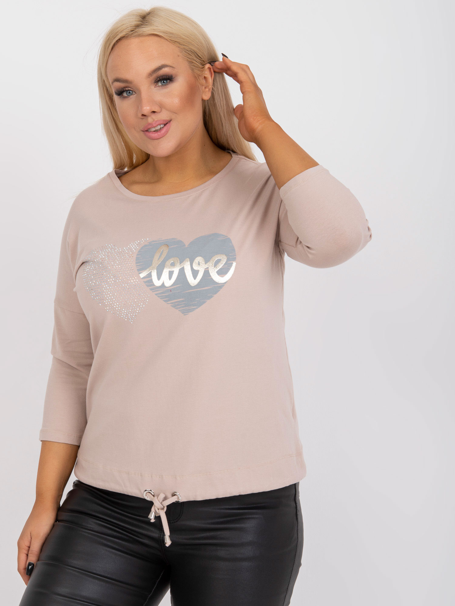 BÉŽOVÁ HALENKA S POTISKEM A VÁZÁNÍM V PASE RV-BZ-0232.98-BEIGE Velikost: ONE SIZE