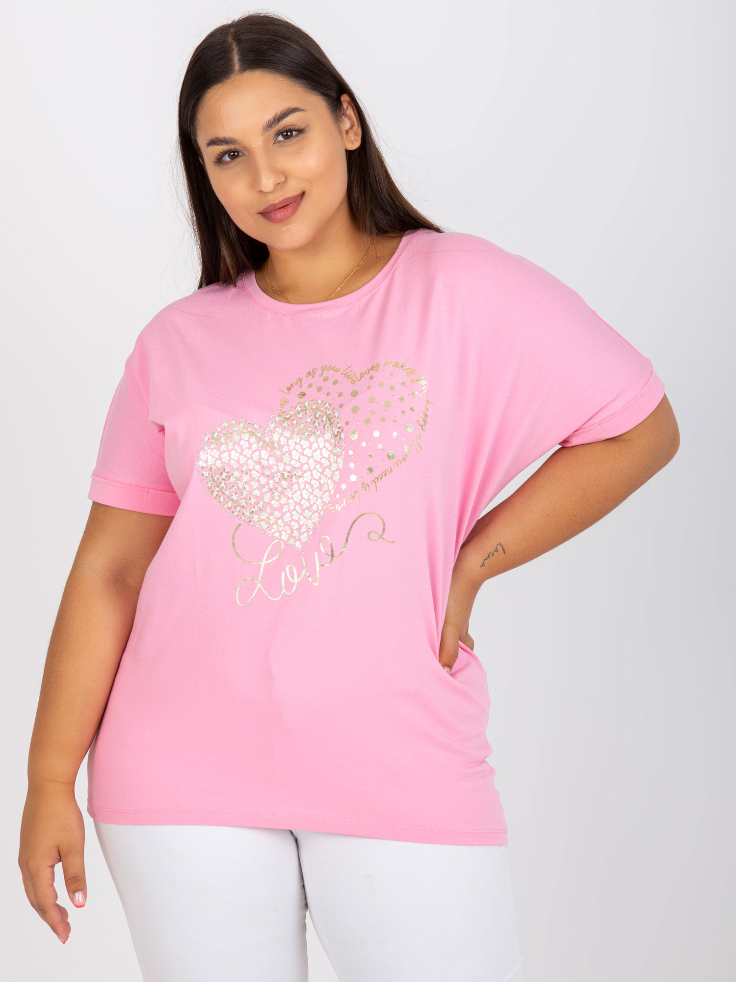 SVĚTLE RŮŽOVÉ DÁMSKÉ TRIČKO S LESKLÝM POTISKEM RV-TS-7660.88P-PINK Velikost: ONE SIZE