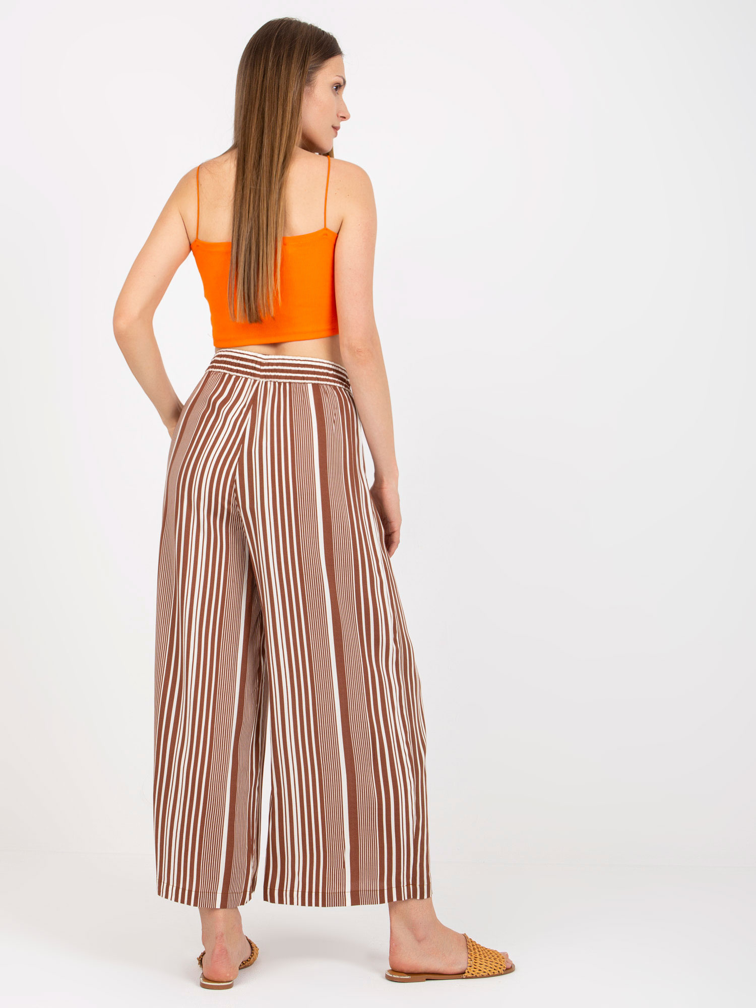 Hnědo-bílé pruhované volné kalhoty D73781M62237A-white-brown Velikost: XL