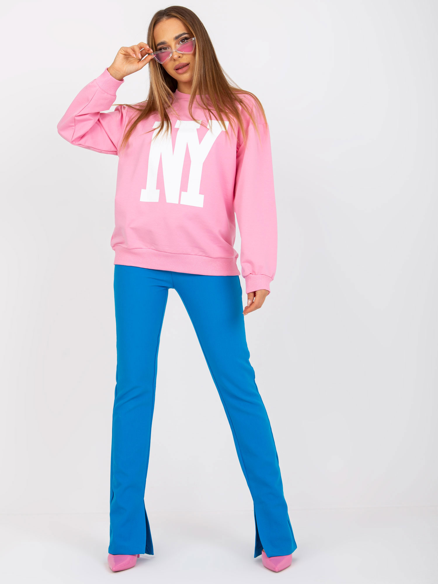 RŮŽOVÁ MIKINA BEZ KAPUCE NY -FA-BL-7950.64-PINK Velikost: ONE SIZE